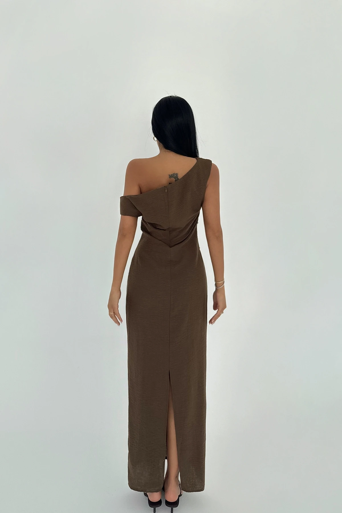 Picture of Brown Slit Detail Pleated Dress