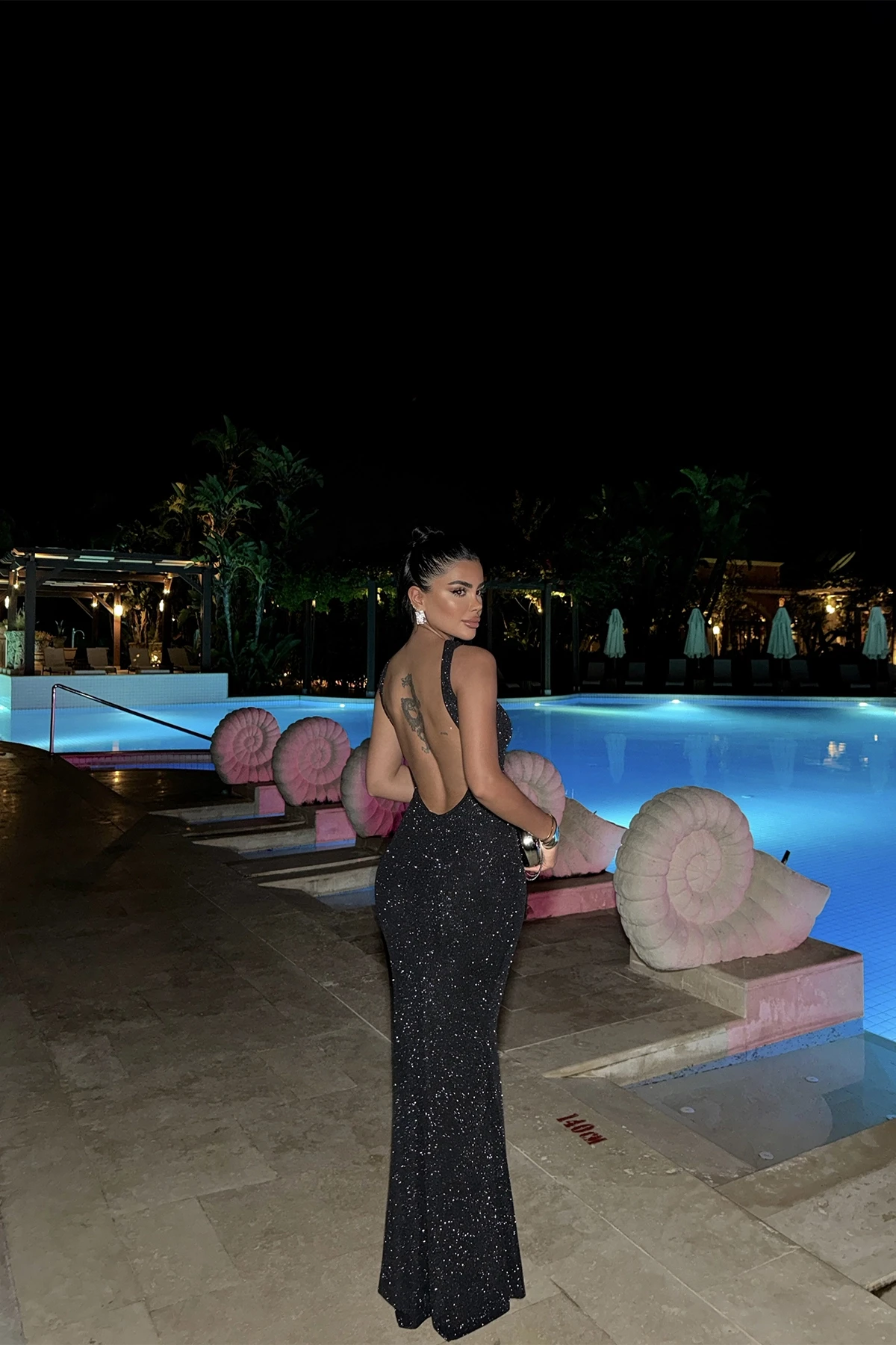 Picture of Black Groente Glittery Back Detailed Dress