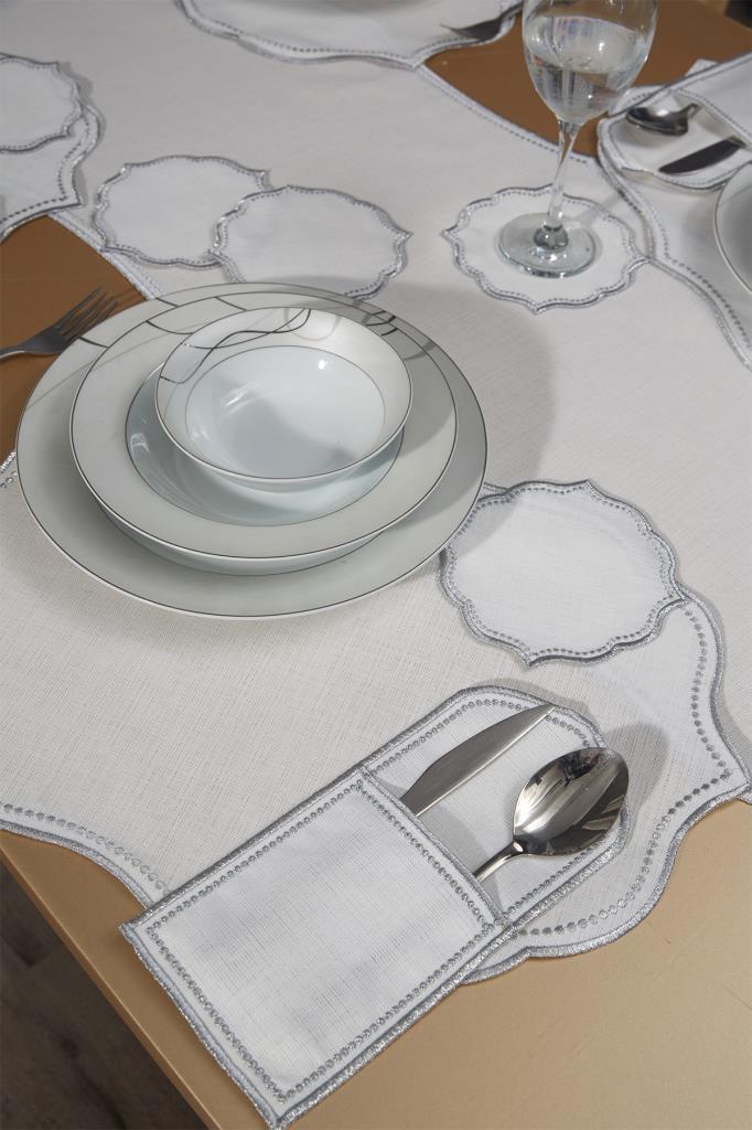 Picture of Damla Keten Nakışlı Amerikan Servis Takımı 19 Parça Silver