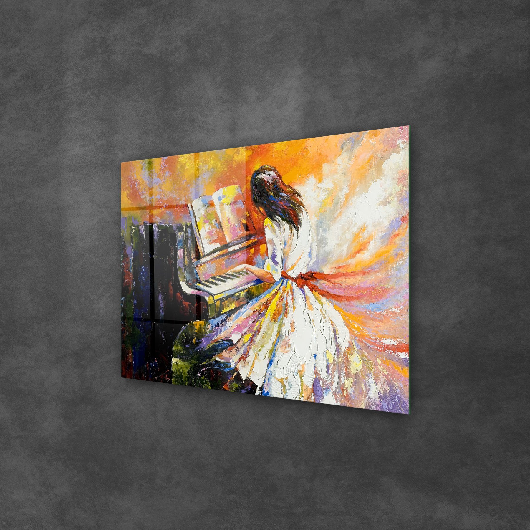 Picture of Decovetro Cam Tablo Yağlı Boya Piyano Çalan Kadın 70x100 cm