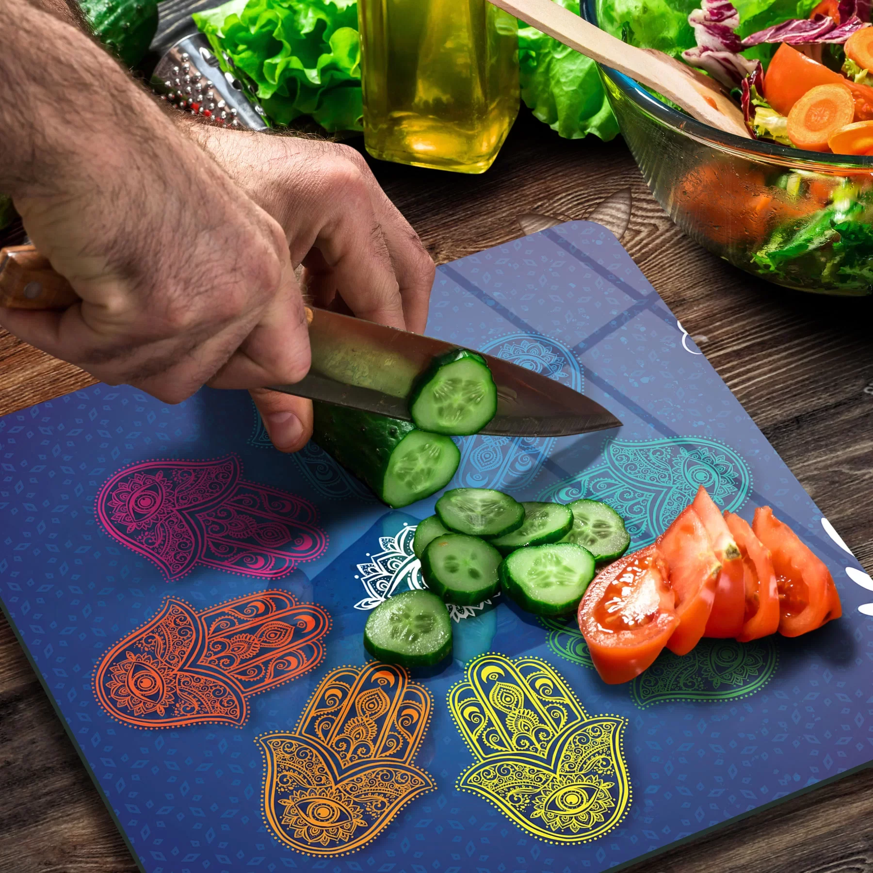 Picture of Decovetro Cam Kesme Tahtası ve Sunumluk Kare Fatma Ana El Desenli 30x30 Cm