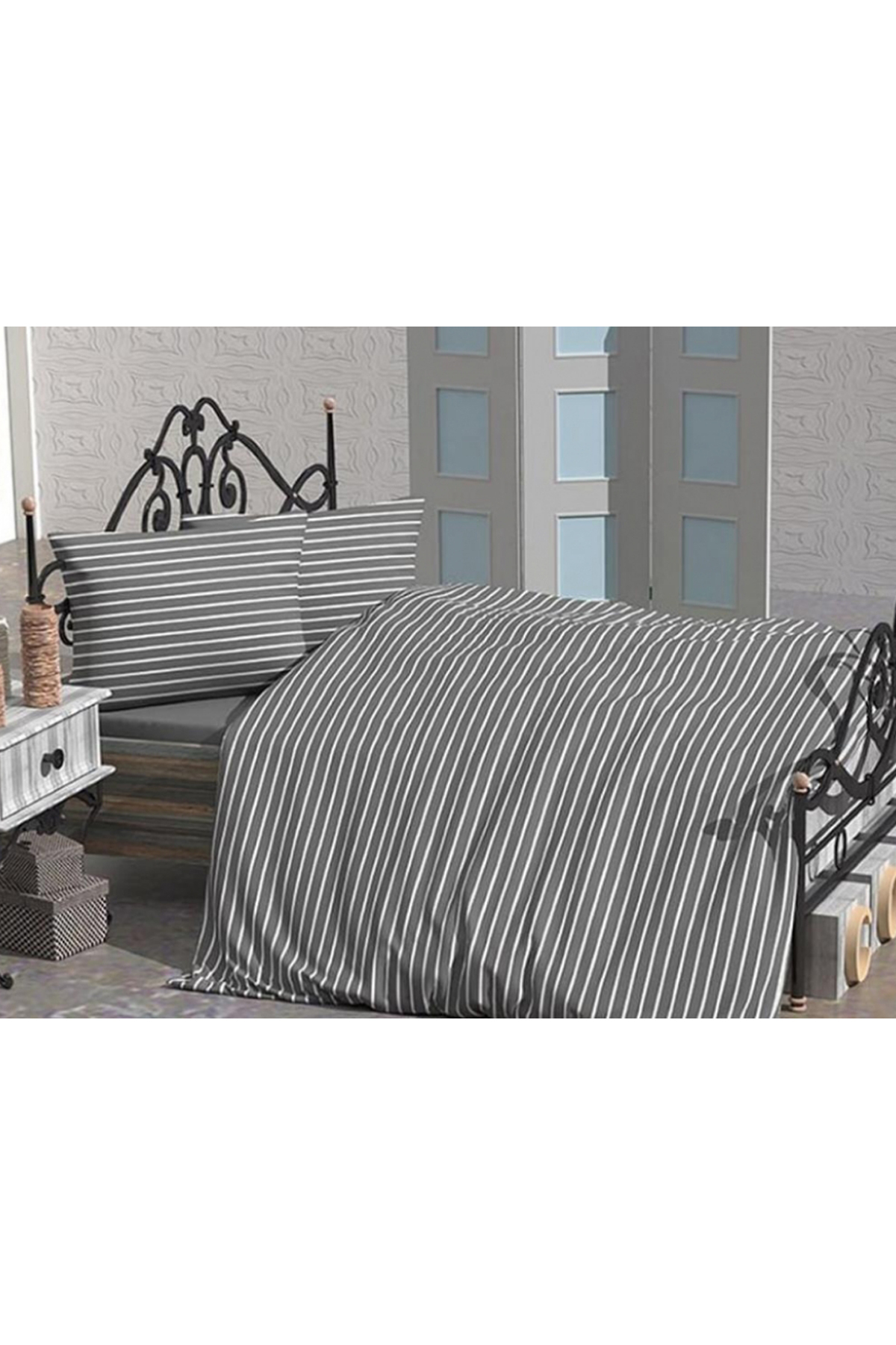 Picture of Çeyiz Diyarı Stripe Çift Kişilik Nevresim Takımı Gri