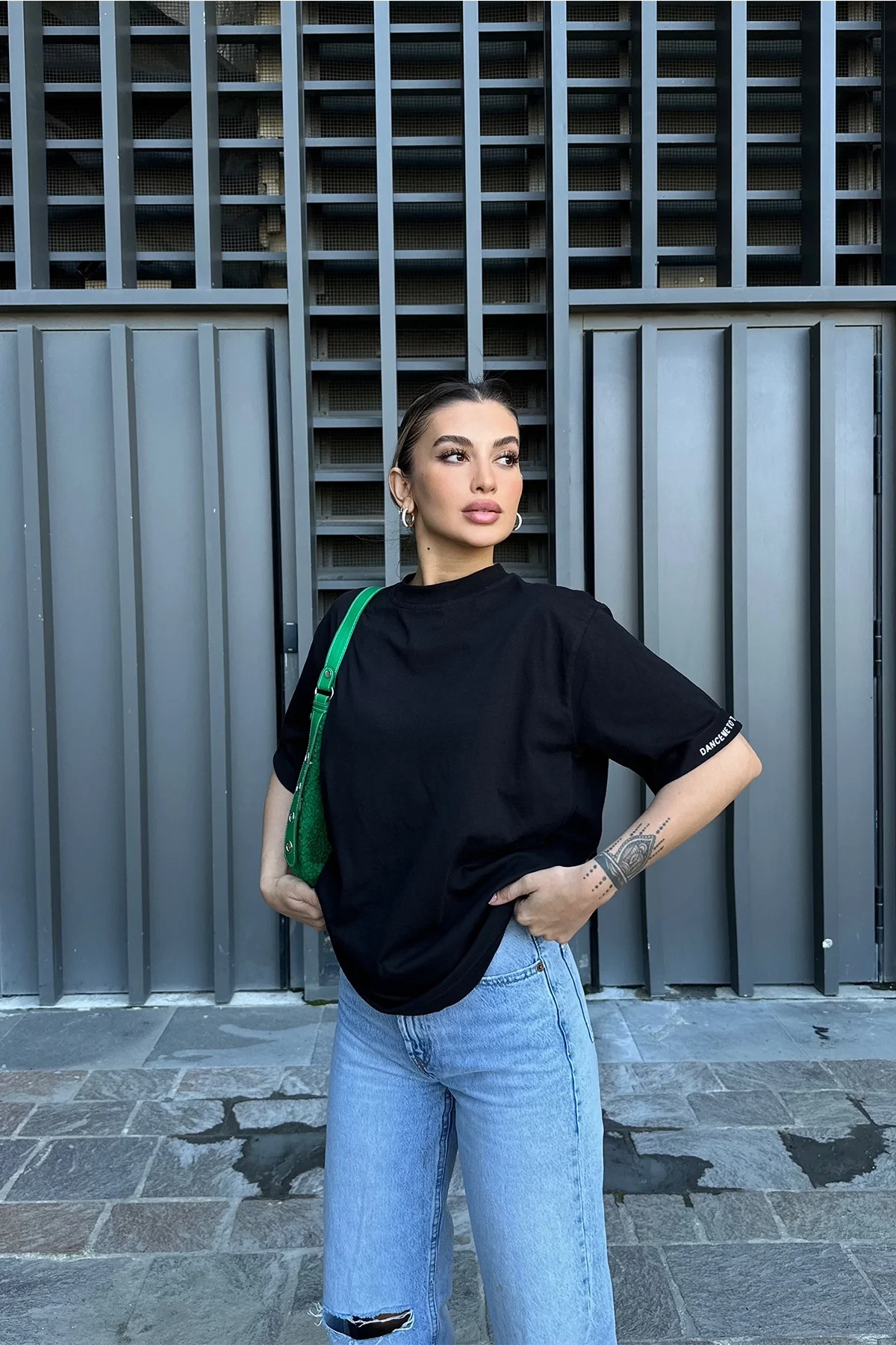 Picture of Black Arm Written Basic T-Shirt