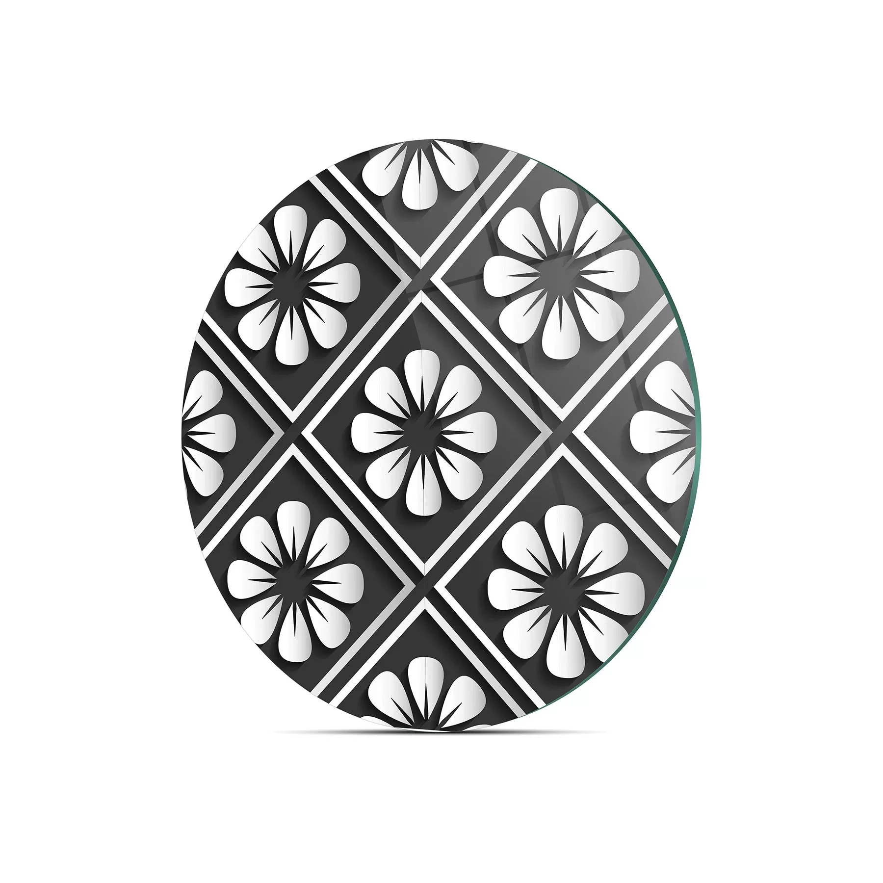 Picture of Decovetro Cam Kesme Tahtası ve Sunumluk Yuvarlak Çini Çiçek Desenli 30x30 Cm