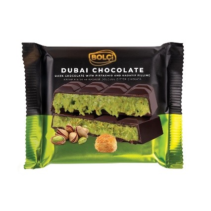 Picture of PISTACHIO KADAYIF FILLED DARK CHOCOLATE 100g (FLOWPACK)