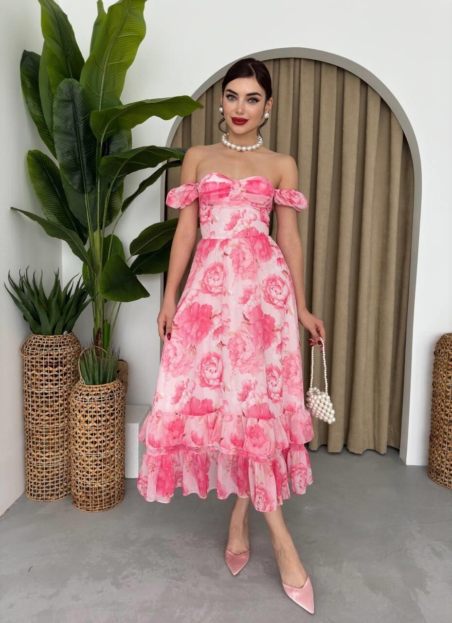 Picture of ŞİFON KUMAŞ DİJİTAL DESEN BASKILI ELBİSE