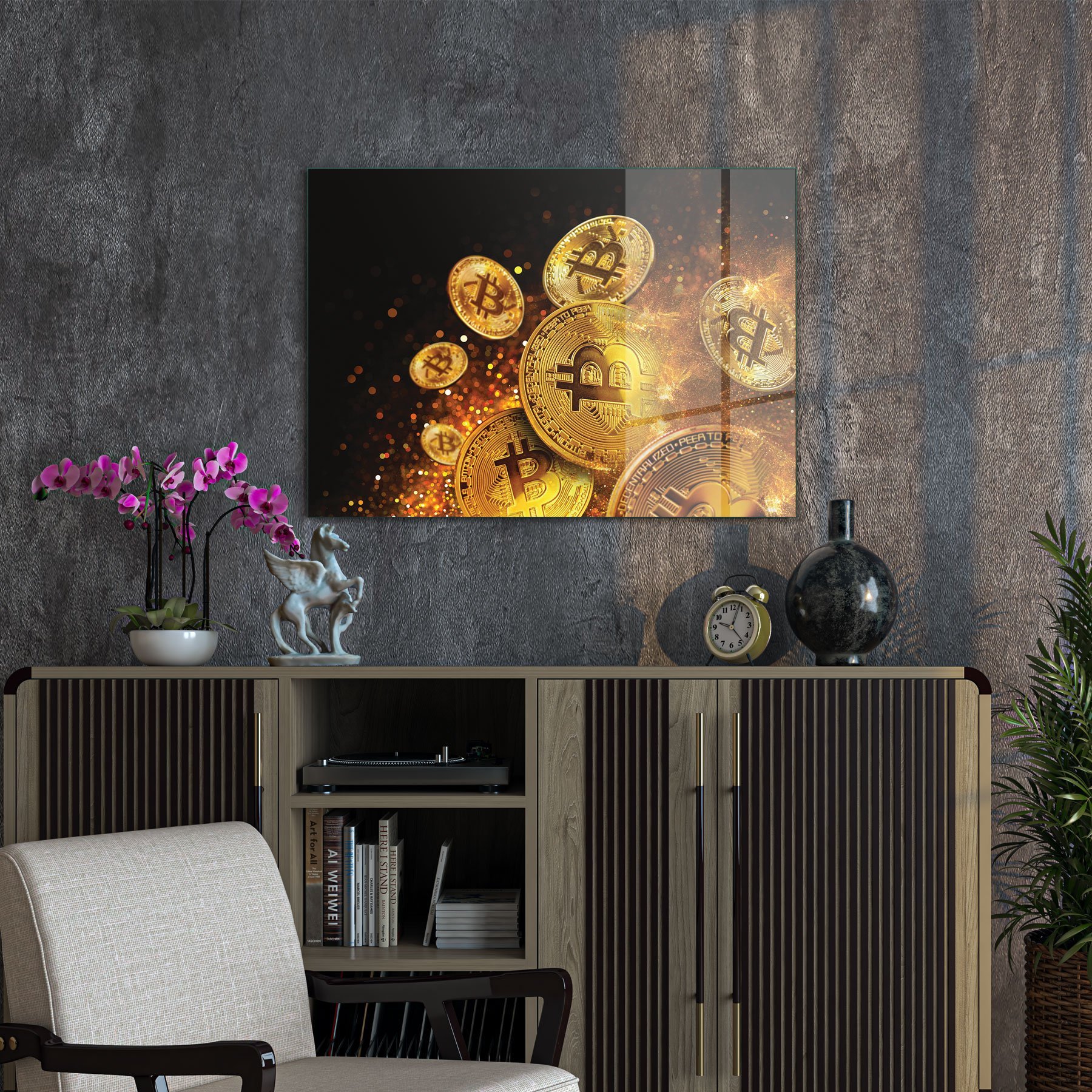 Picture of Decovetro Cam Tablo Bitcoin Gold Desenli 30x40 cm