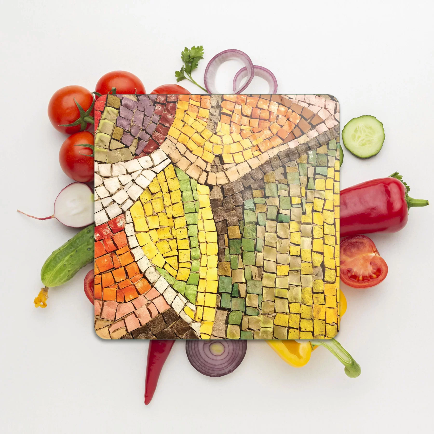 Picture of Decovetro Cam Kesme Tahtası ve Sunumluk Kare Mozaik Desenli 30x30 Cm