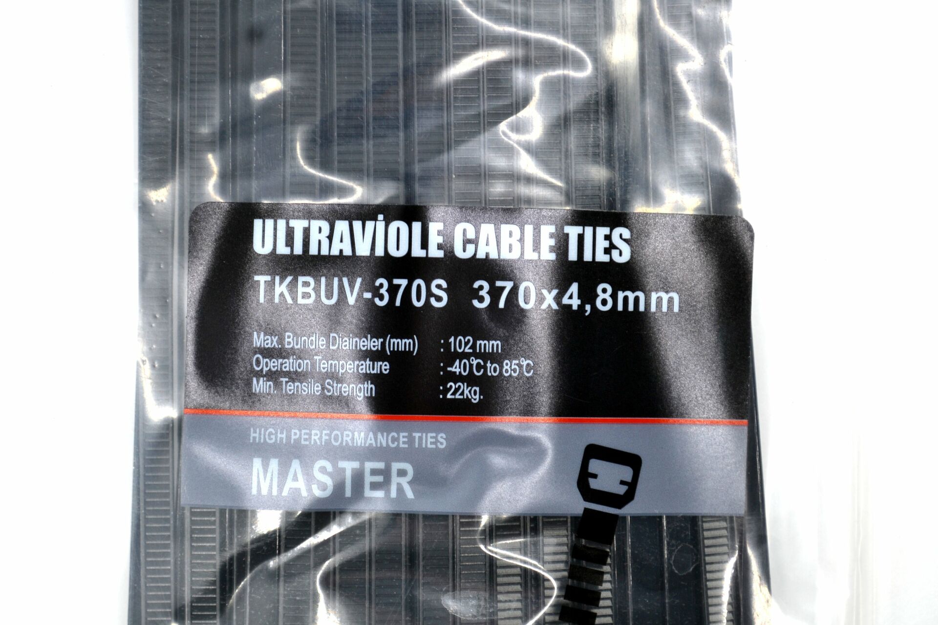Picture of 370x4,8 Ultraviyole Dayanıklı Kablo Bağı Siyah 100 Adetli Poşet MT-UV370