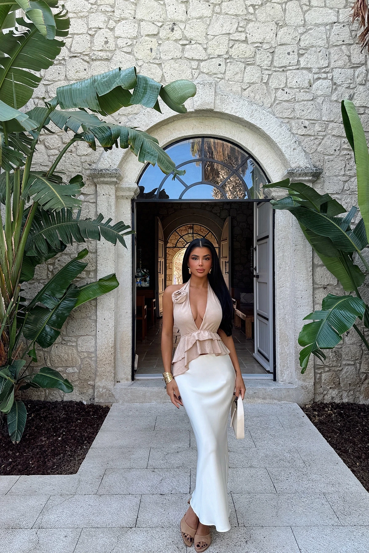 Picture of Beige Rose Detail Tied Crop