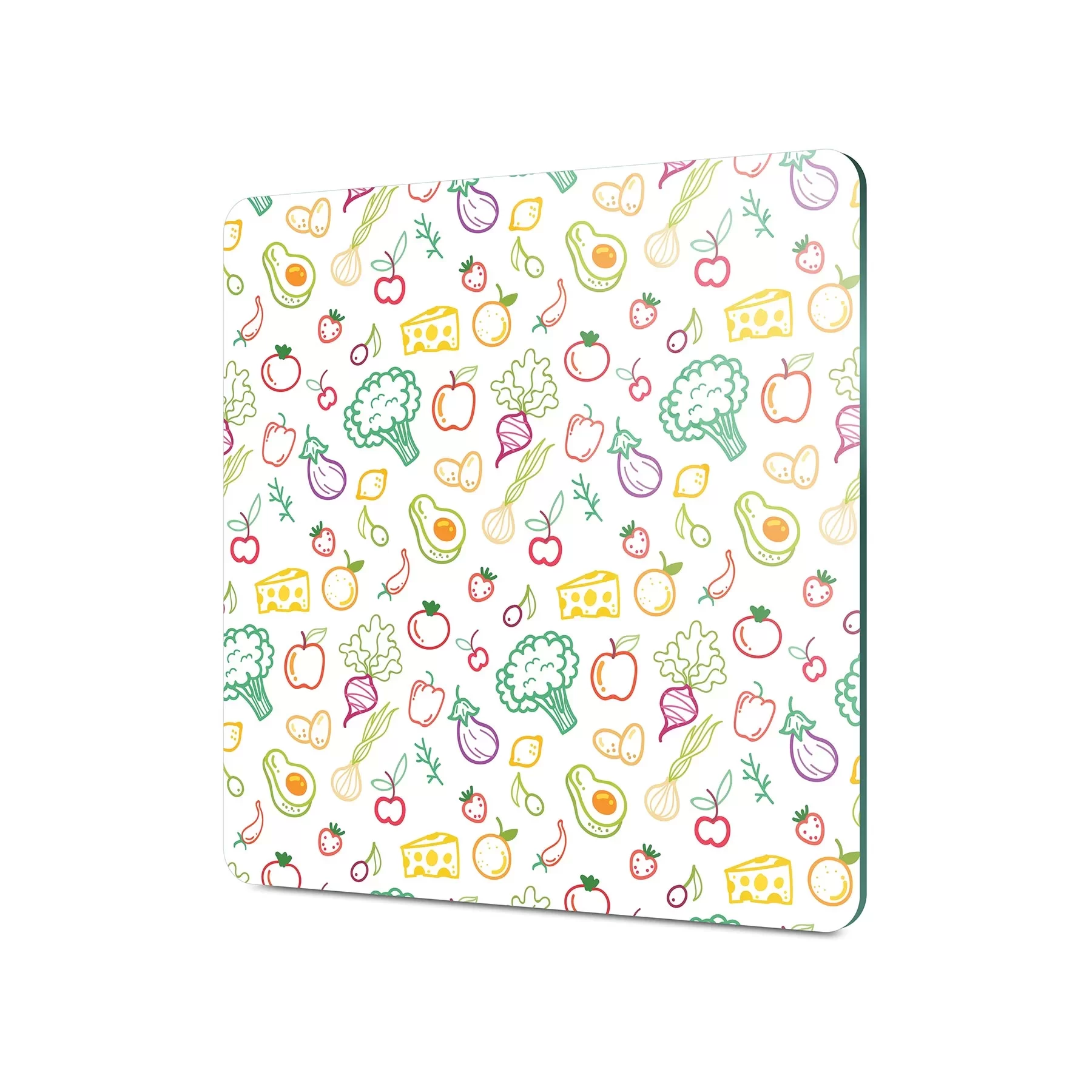 Picture of Decovetro Cam Kesme Tahtası ve Sunumluk Kare Karışık Meyve Sebze Desenli 30x30 Cm