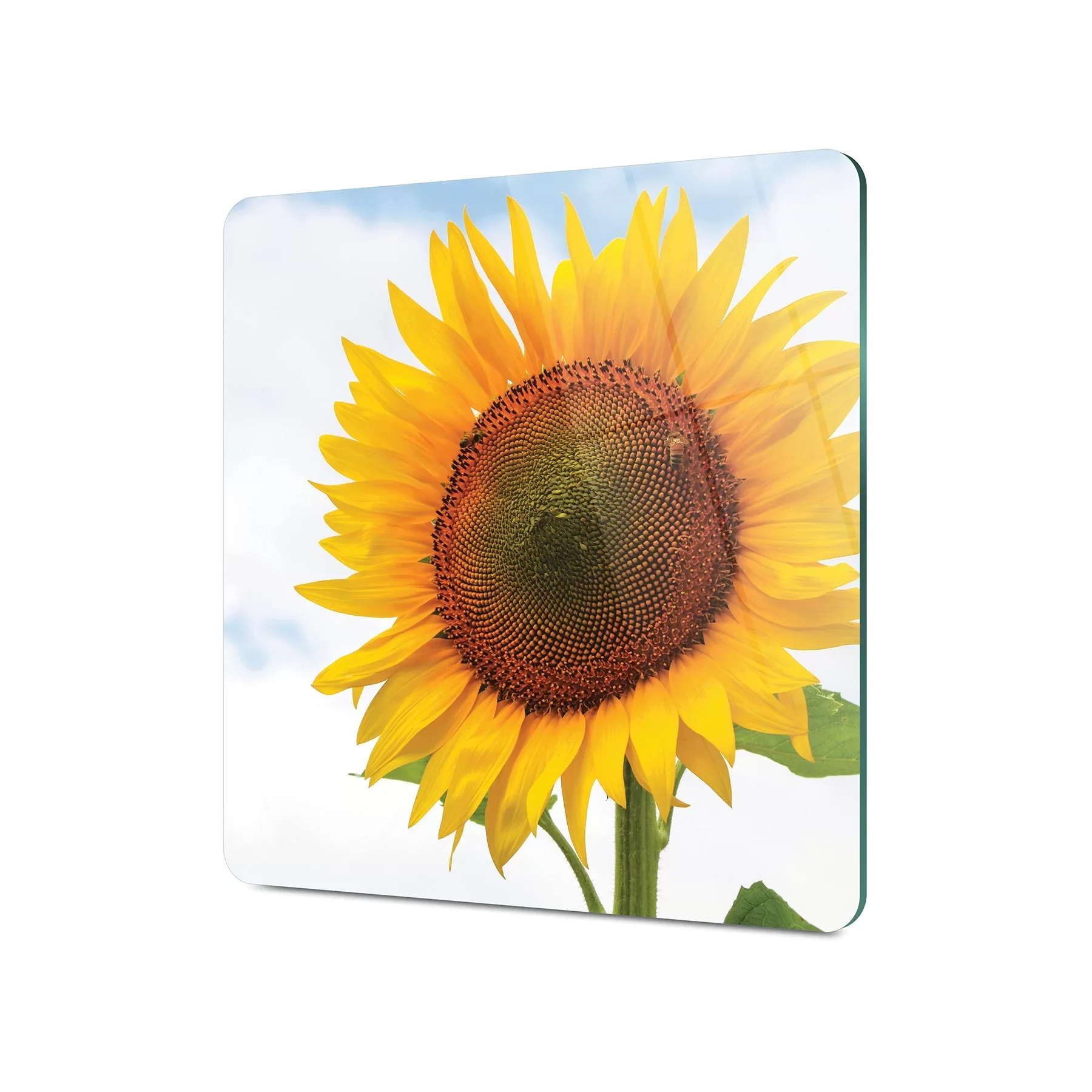 Picture of Decovetro Cam Kesme Tahtası ve Sunumluk Kare Ayçiçeği Desenli 30x30 Cm