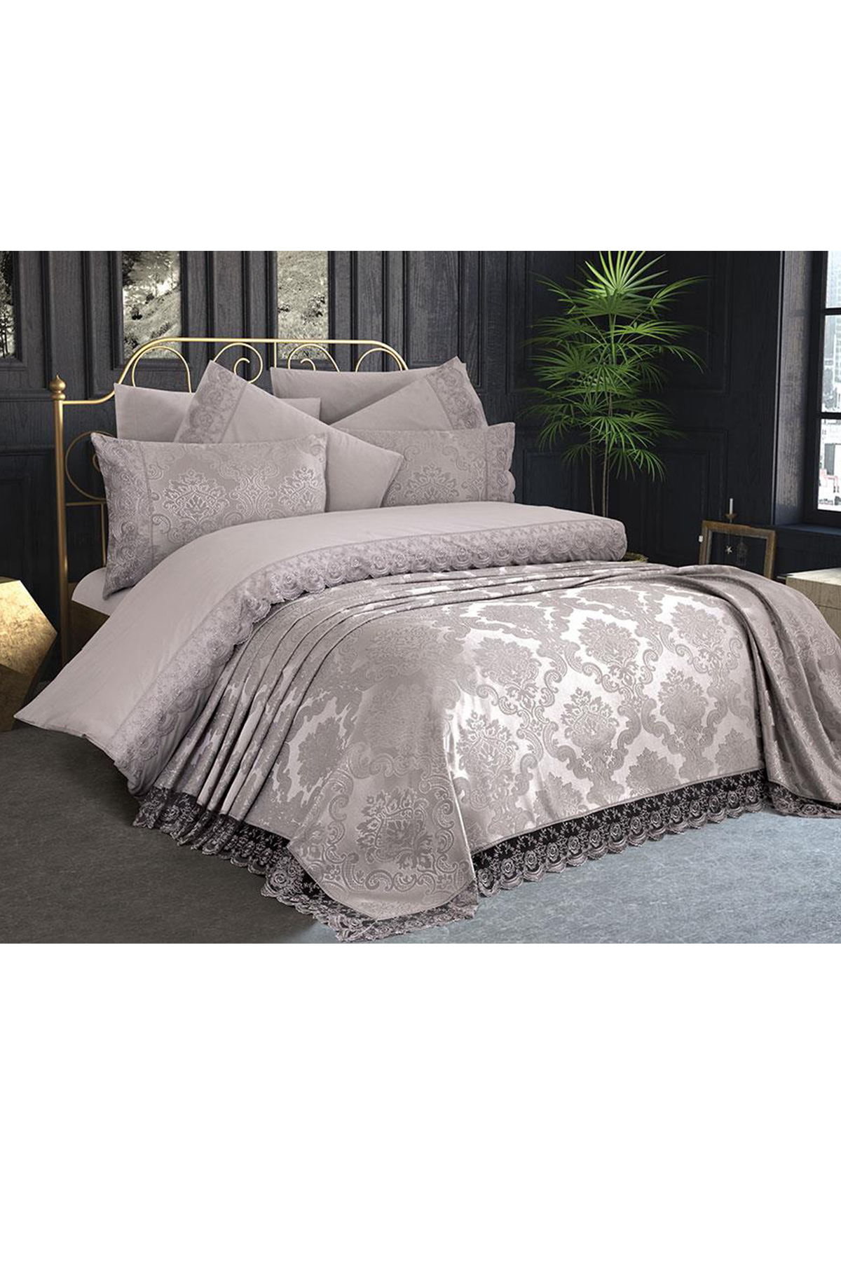 Picture of Fransız Dantelli Kure Gelin Seti 7 Parça Gri