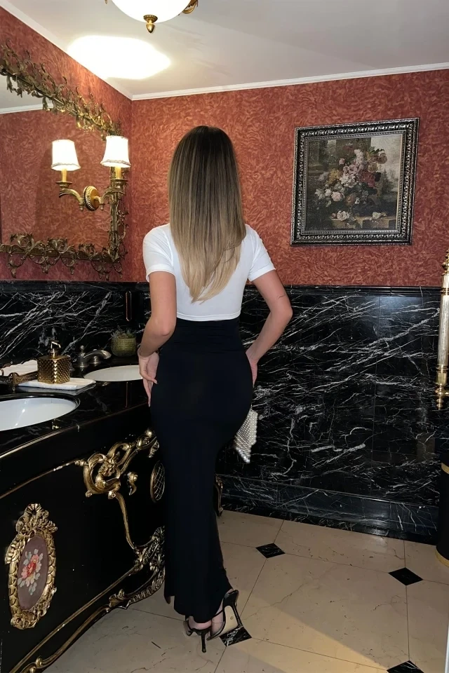 Picture of Double Color Window Detail Long Dress