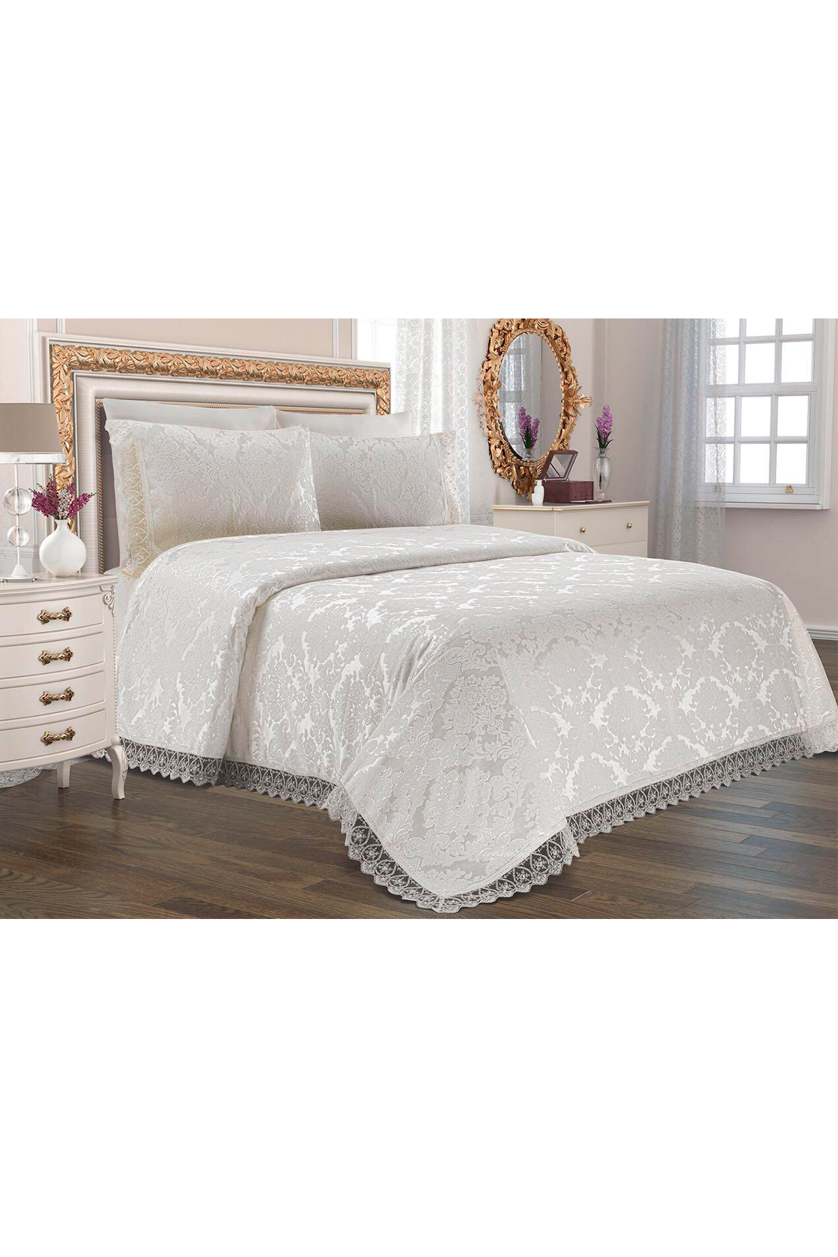 Picture of Çeyiz Diyarı Jakarlı Şönil Yatak Örtüsü Krem