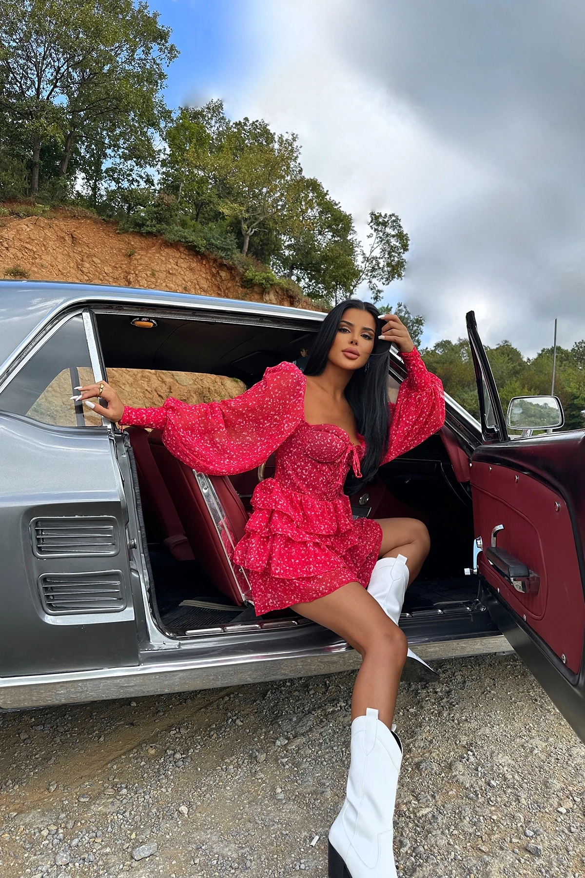 Picture of Red front -binding mini dress