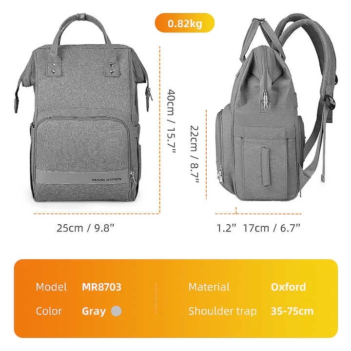 Picture of Mark Ryden MR8703_07 SuperMom Anne Bebek Çok Fonksiyonlu Gri Sırt Çantası