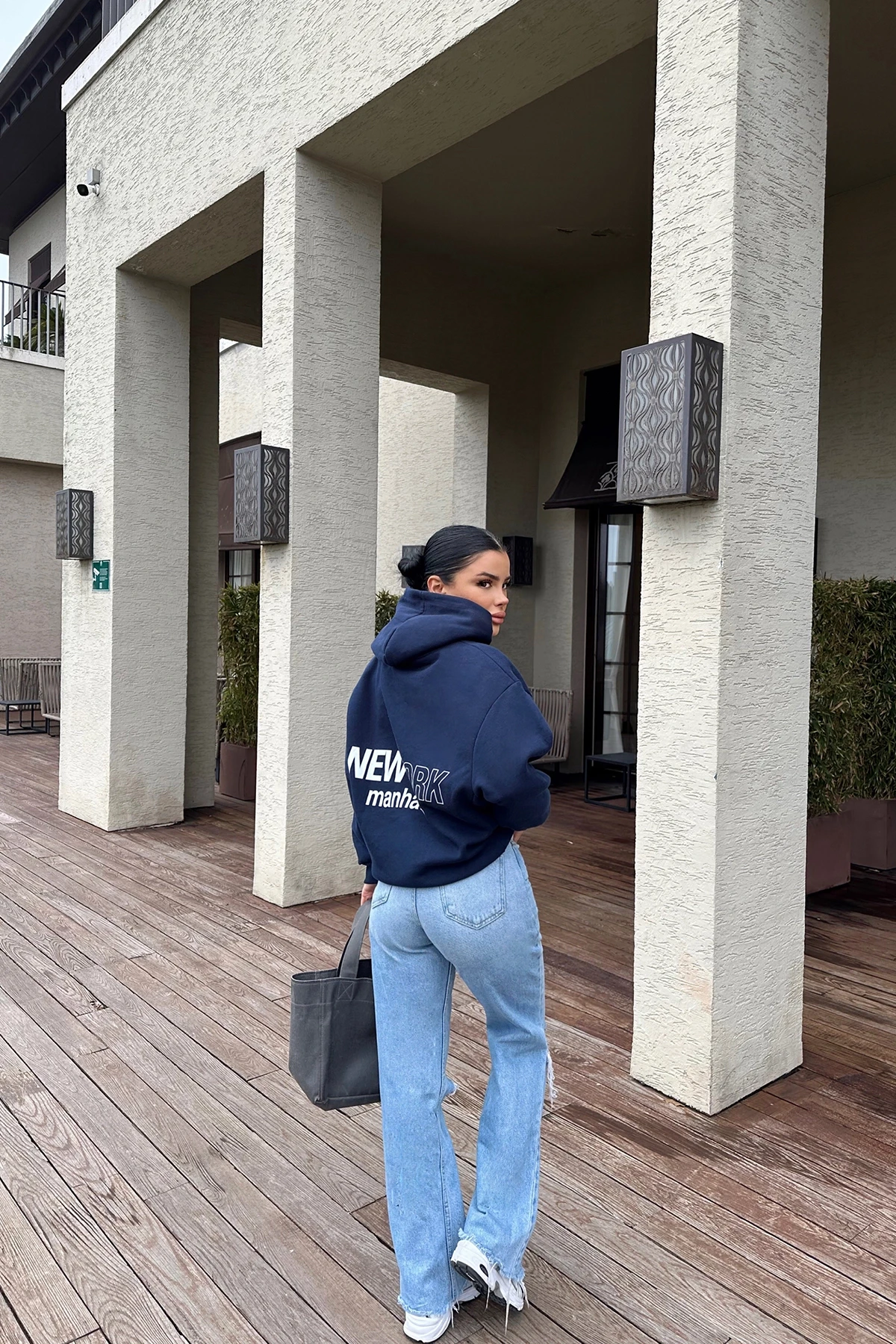 Picture of Navy Blue New York Written Hooded Sweat