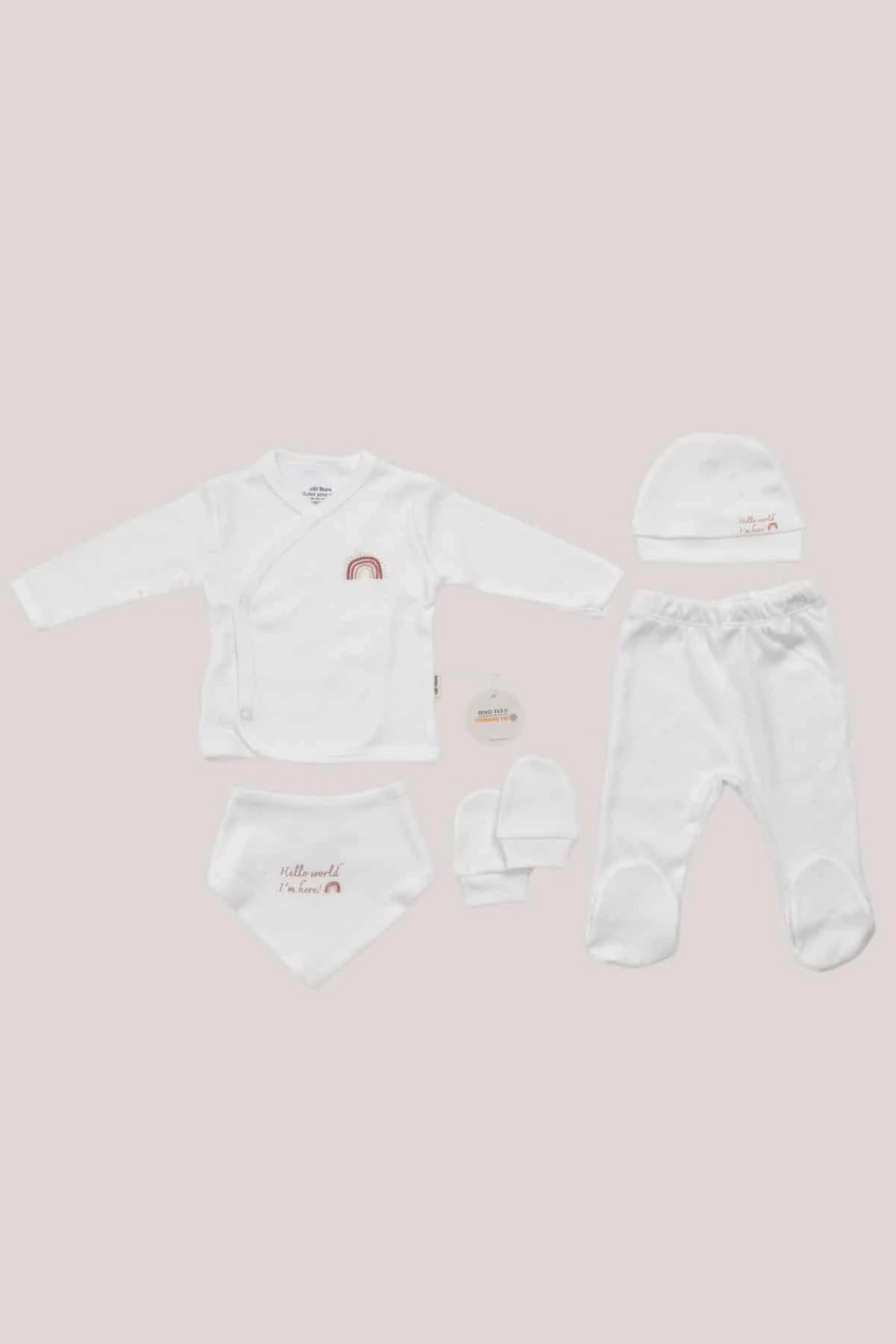 Picture of İkinci Şans - 5’li Yenidoğan Hastane Çıkışı Seti - Doğal Pamuklu - Gökkuşağı Desenli