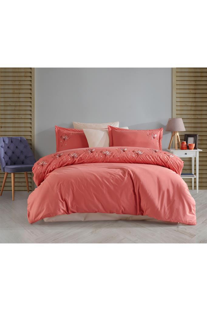 Picture of Heral Nakışlı %100 Pamuk Çift Kişilik Nevresim Takımı Kiremit