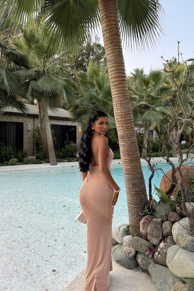 Picture of Beige Brandi Draped Rose Detail Dress