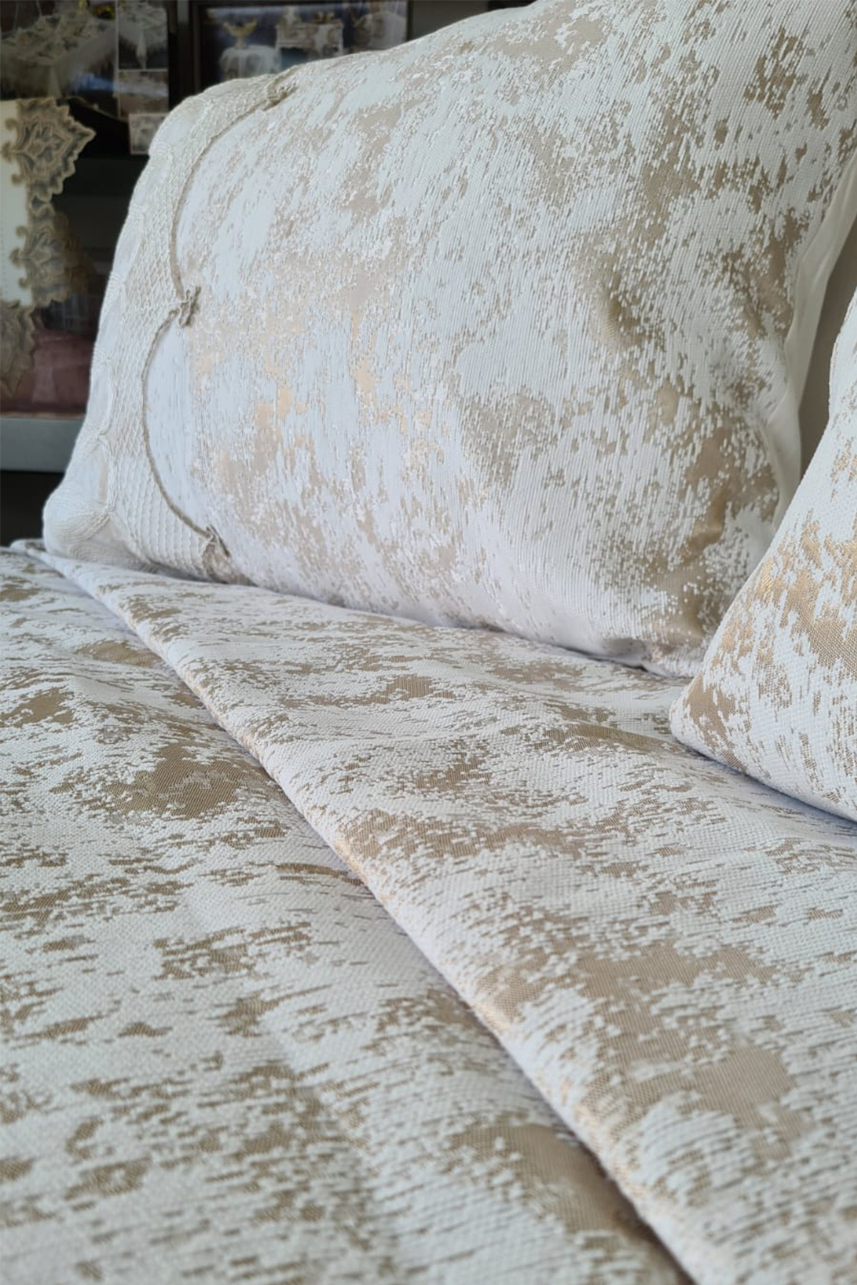 Picture of Fransız Güpürlü Çeyizlik 6 Parça Pike Takımı Pelin Krem - Cappucino