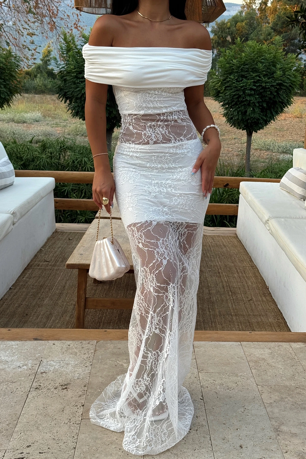 Picture of White Yelena Long Lace Dress