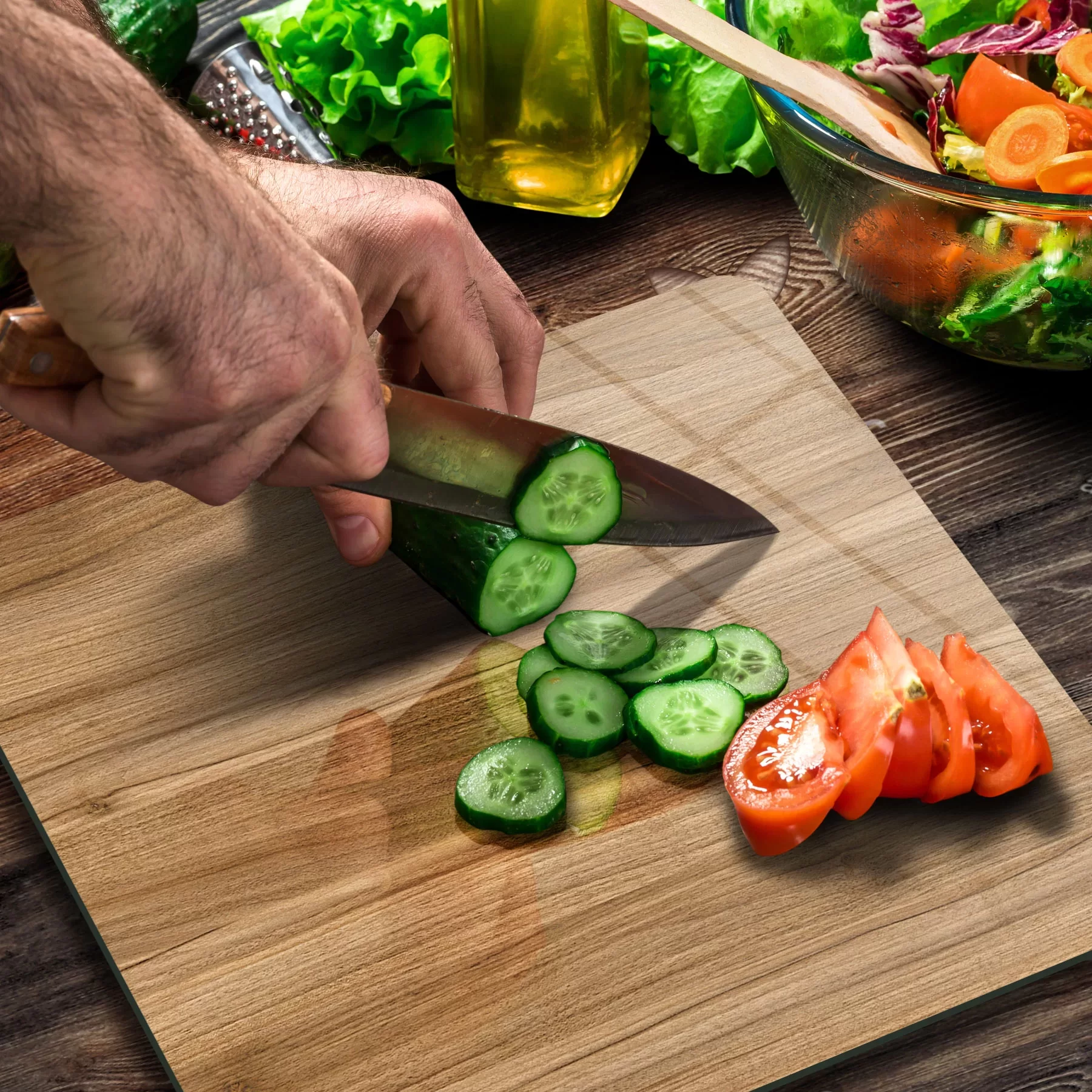 Picture of Decovetro Cam Kesme Tahtası ve Sunumluk Kare Açık Ahşap Meşe Desenli 30x30 Cm