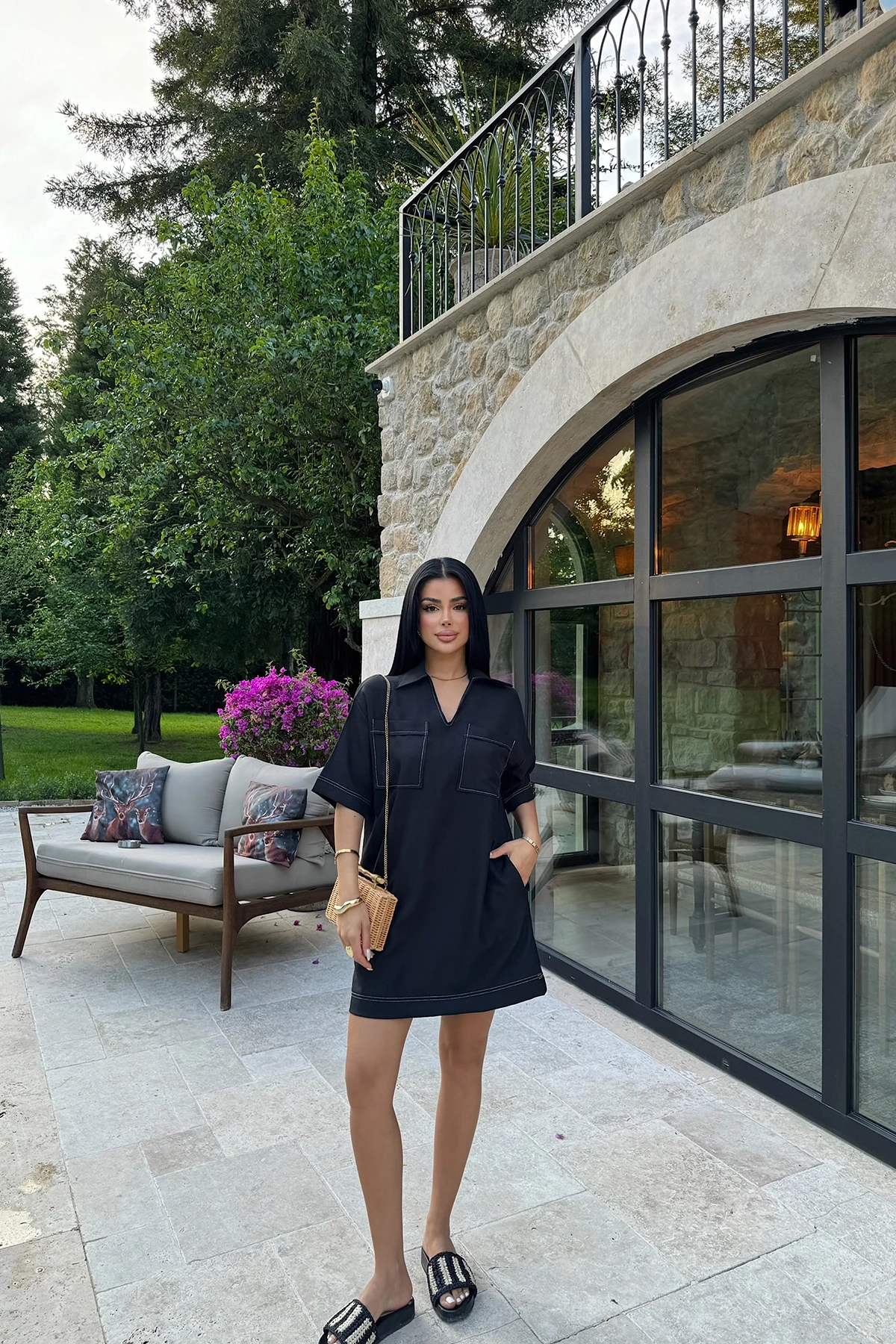 Picture of Black Tilda Linen Shirt Dress