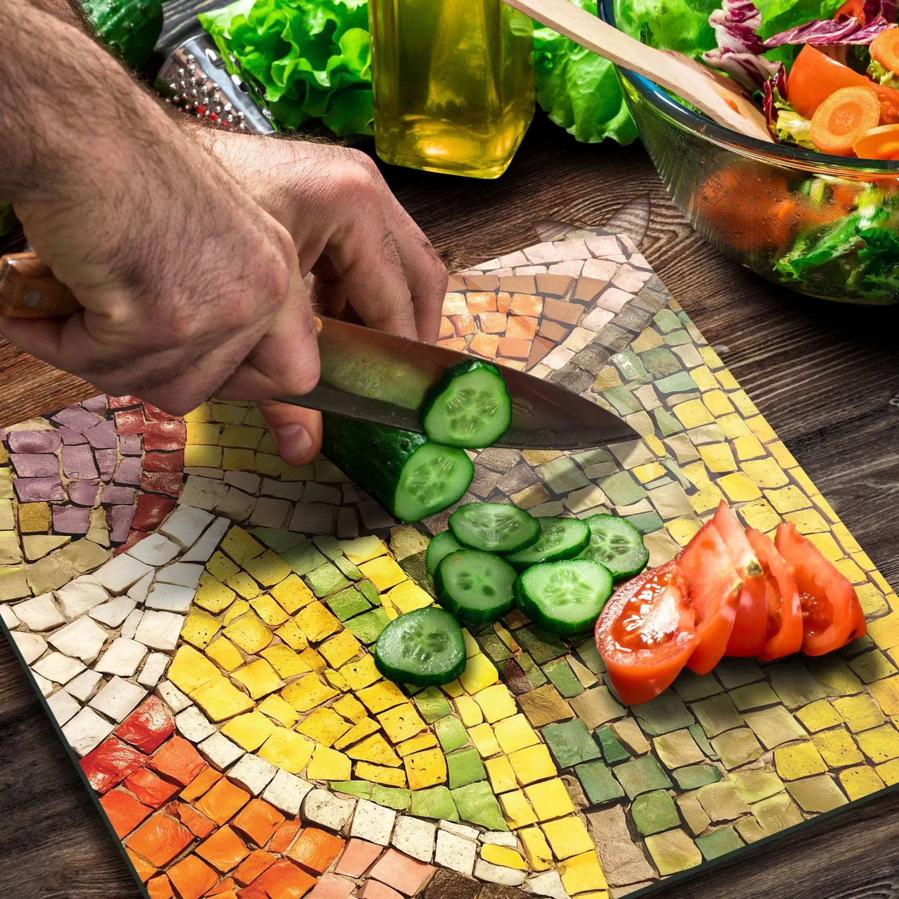 Picture of Decovetro Cam Kesme Tahtası ve Sunumluk Kare Mozaik Desenli 30x30 Cm