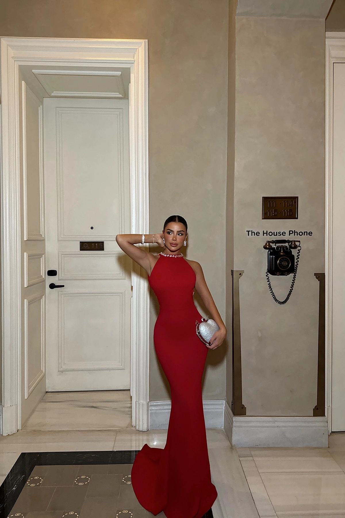 Picture of Red Pearl Detail Long Dress