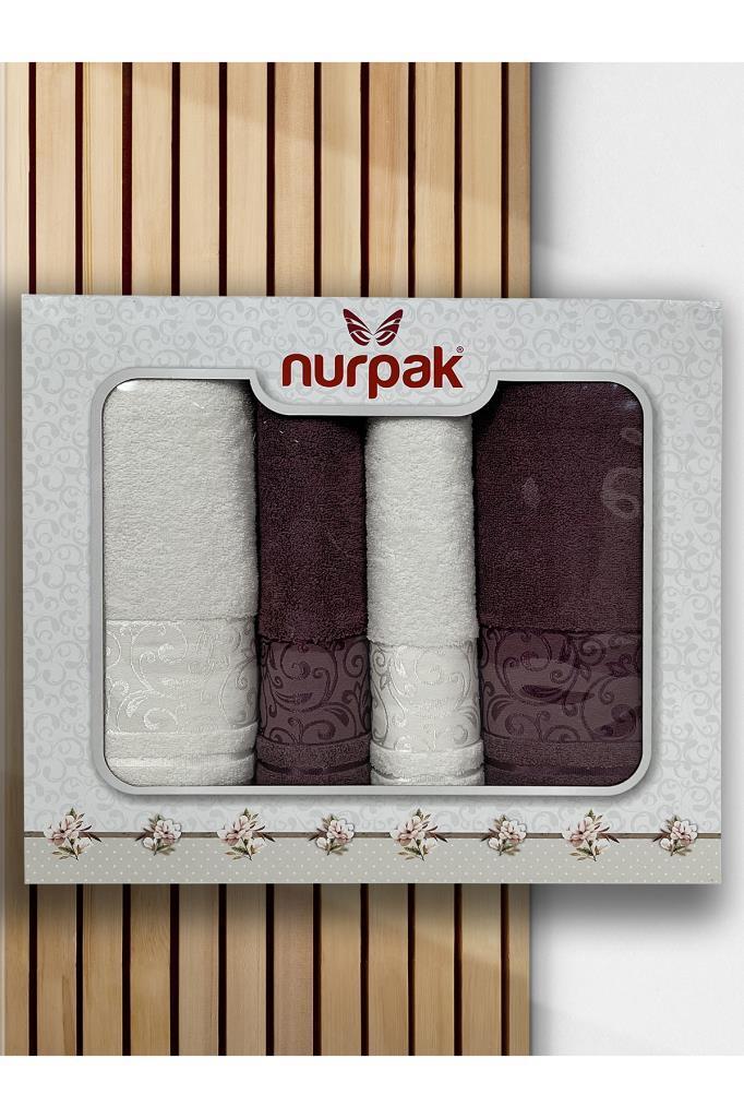 Picture of Deren Hamam Takımı 4 Parça Krem - Mürdüm