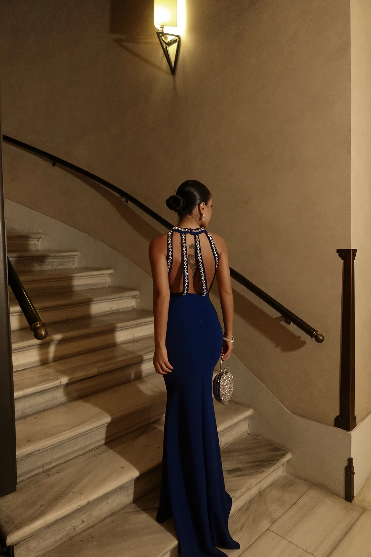 Picture of Saks Pearl Detail Long Dress