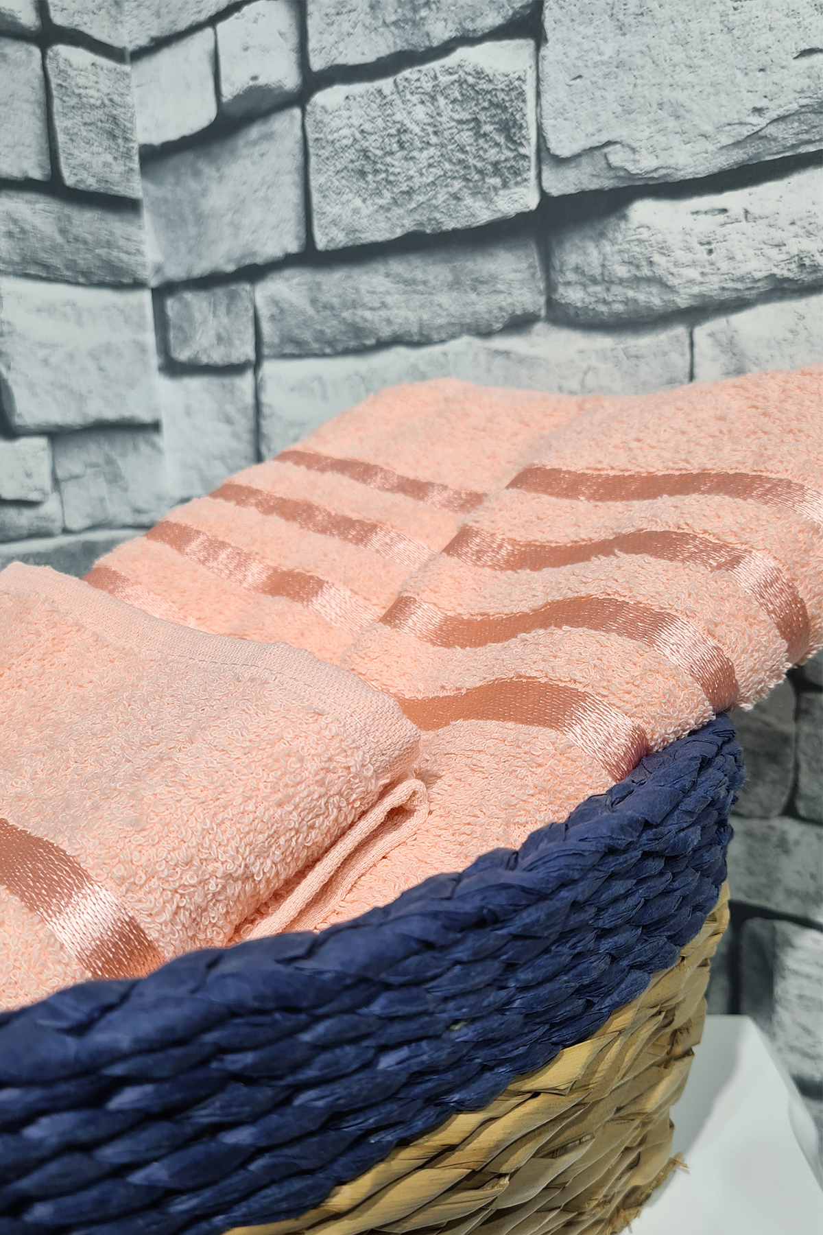 Picture of Plain %100 Pamuklu Jakarlı 2 Li Havlu Seti Somon