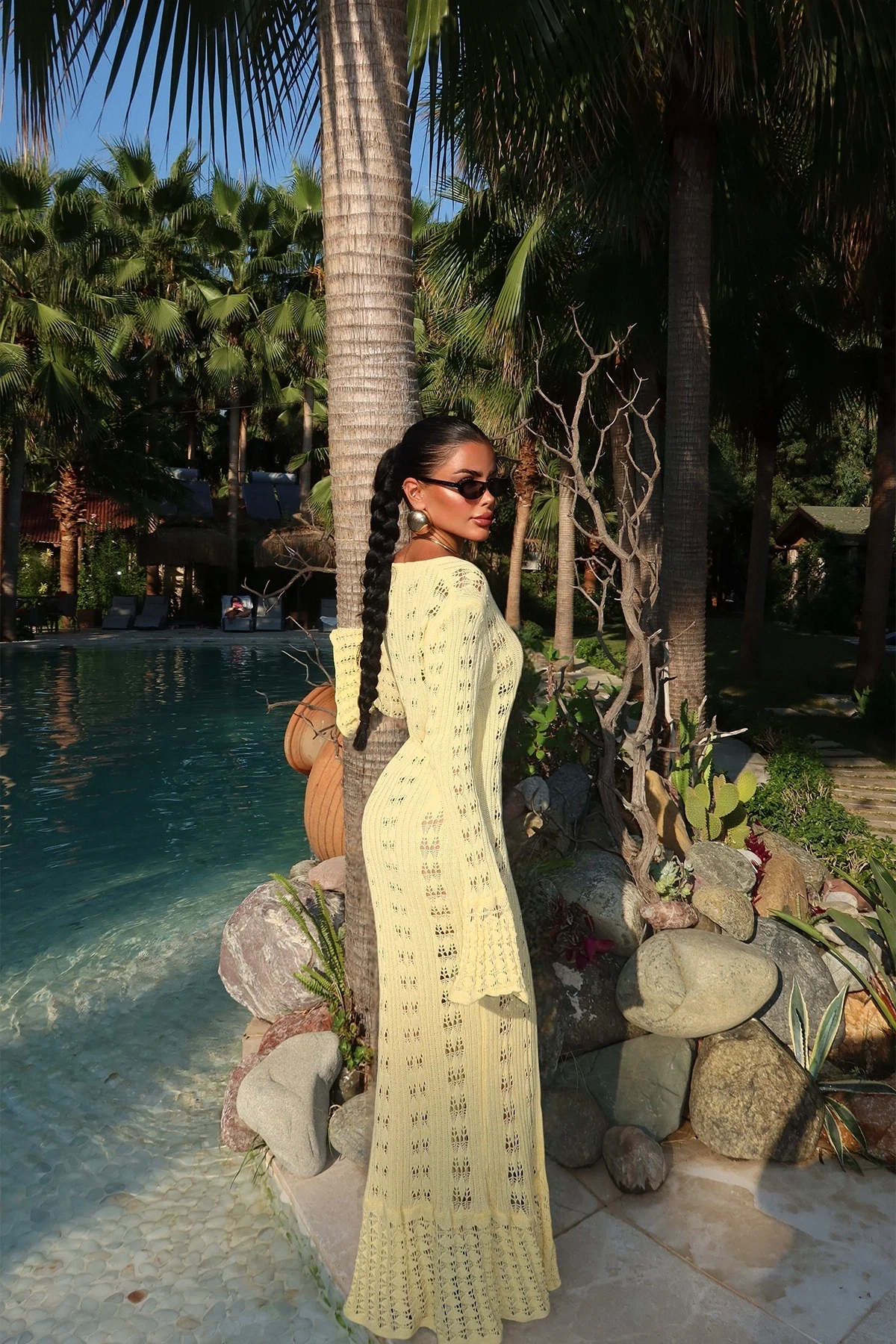 Picture of Yellow Button Detail Long Dress