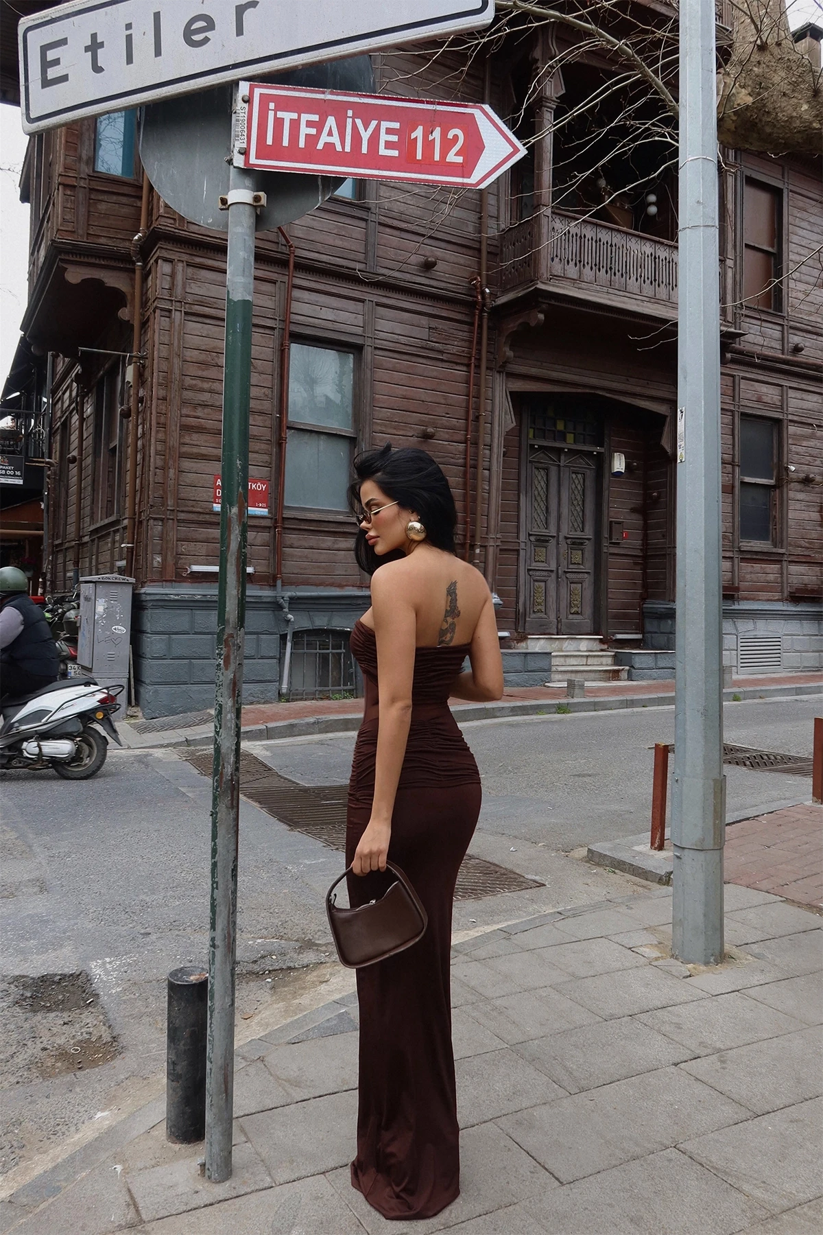 Picture of Brown Armen Tulle Detail Dress