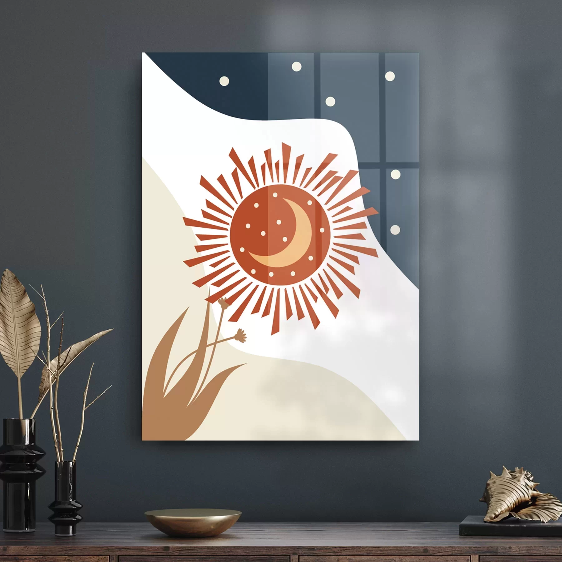 Picture of Decovetro Cam Tablo Shiny Sun And Moon 30x40 cm