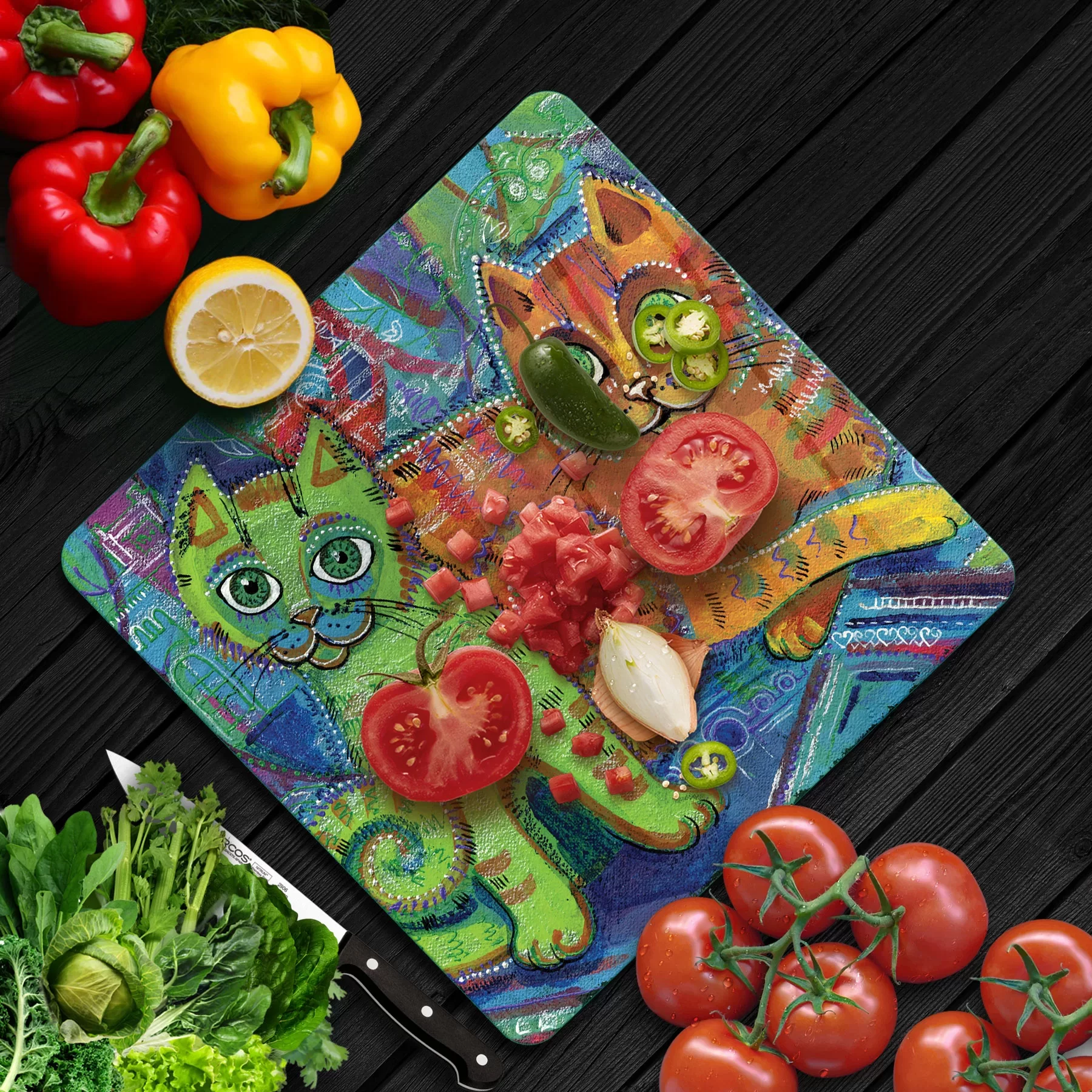 Picture of Decovetro Cam Kesme Tahtası ve Sunumluk Kare Kedi Desenli 30x30 Cm