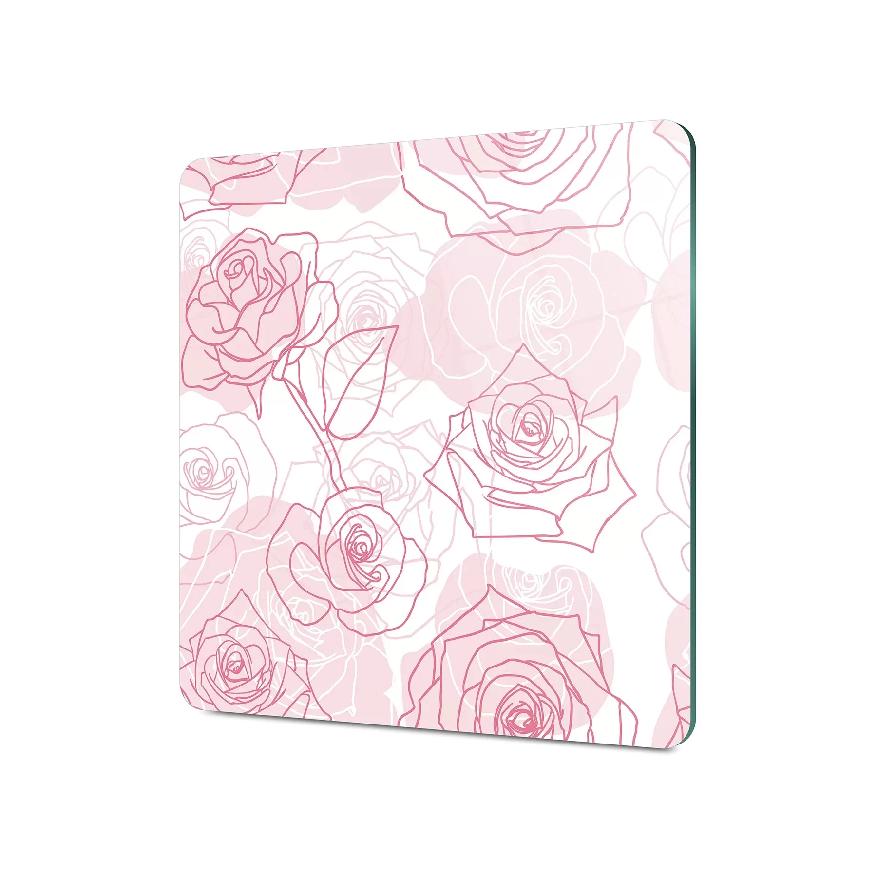 Picture of Decovetro Cam Kesme Tahtası ve Sunumluk Kare Çizgi Pembe Gül Desenli 30x30 Cm