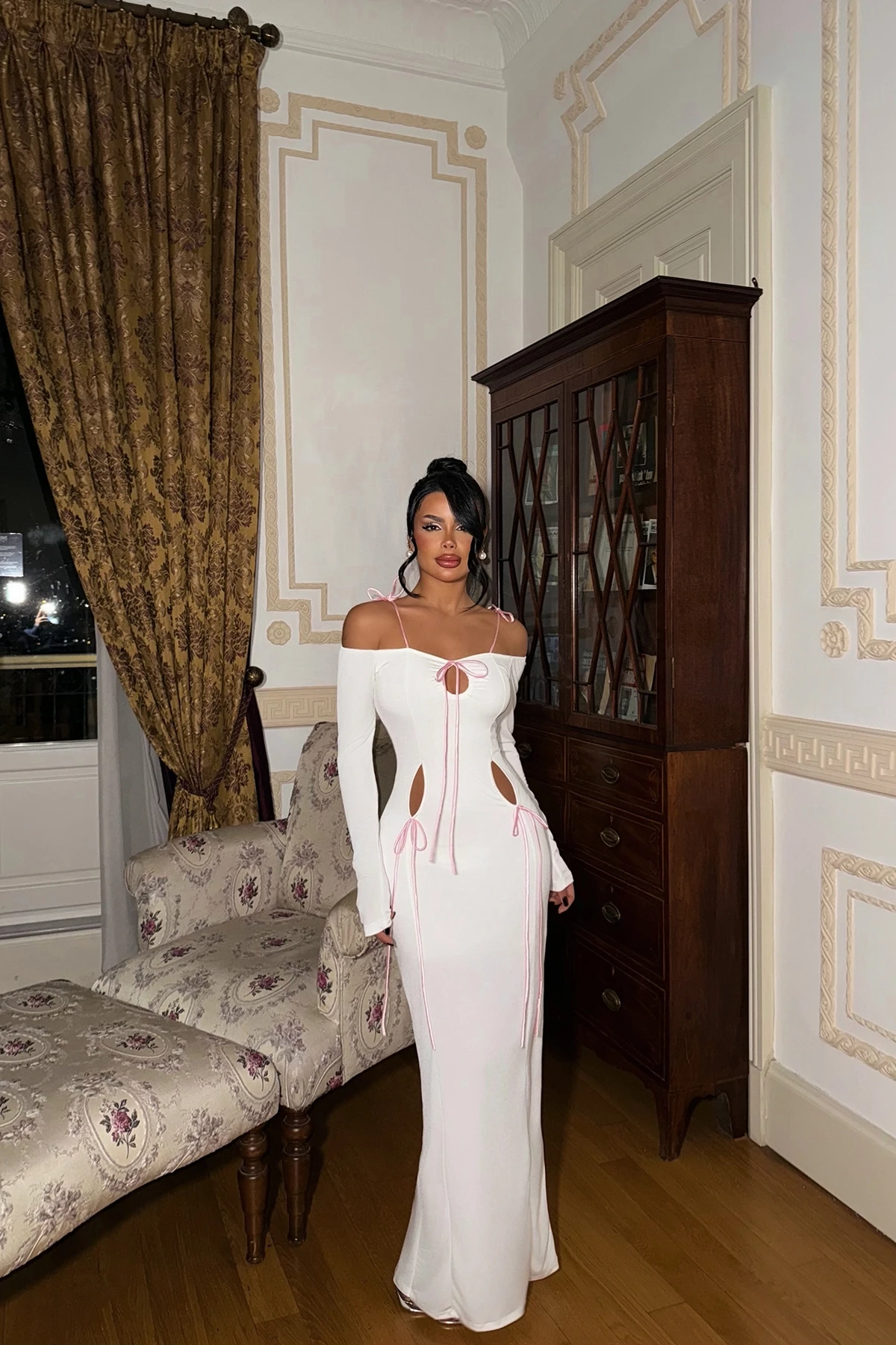 Picture of White Tie-Up Long Dress