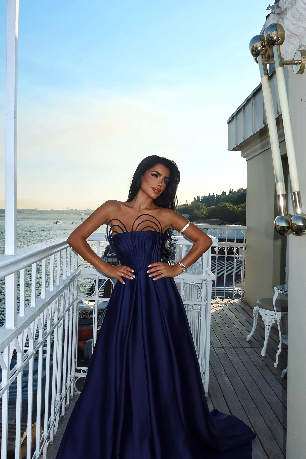 Picture of Navy Blue Strapless Long Evening Dress