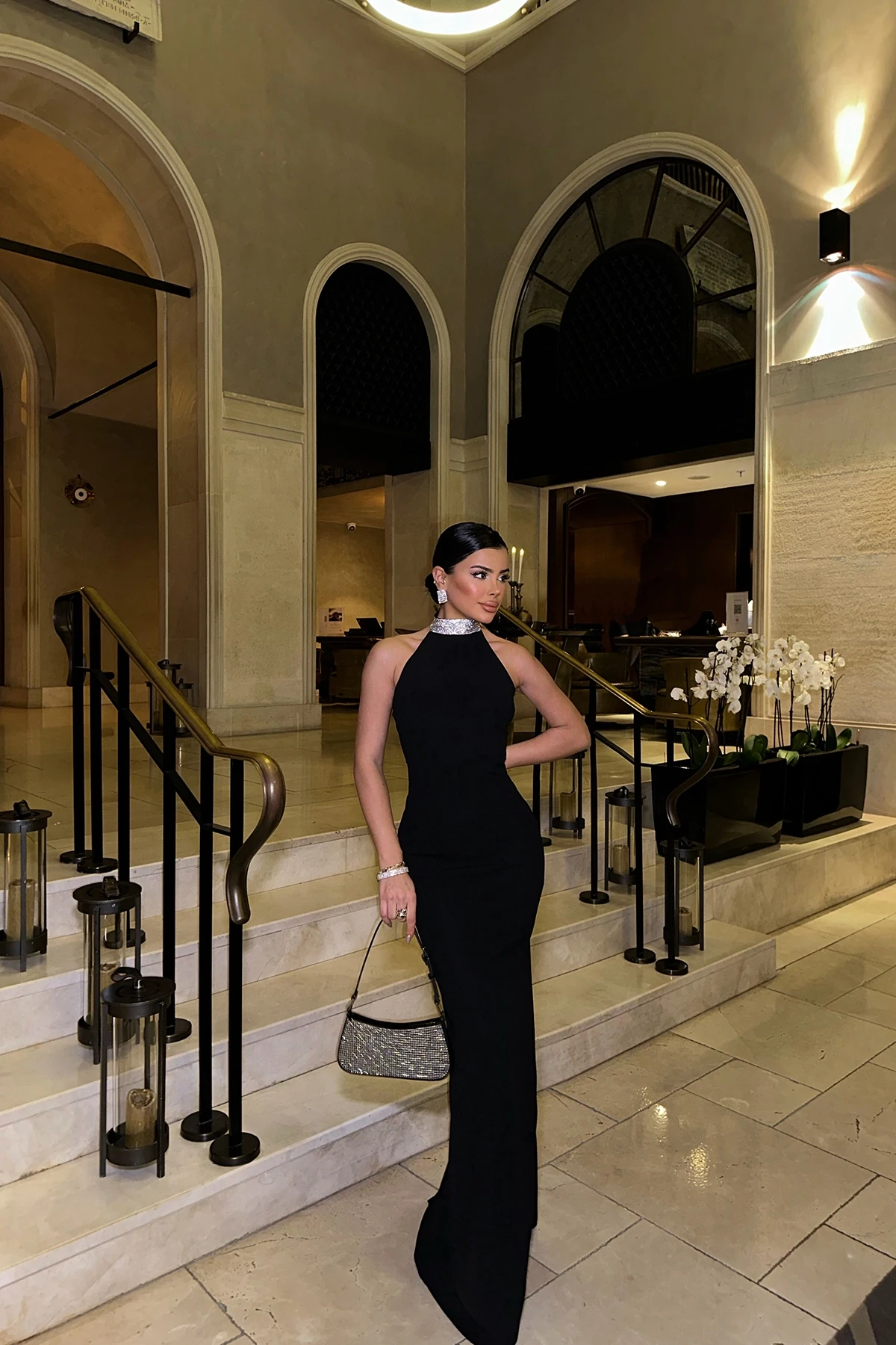 Picture of Black Noah Stone Detail Long Dress