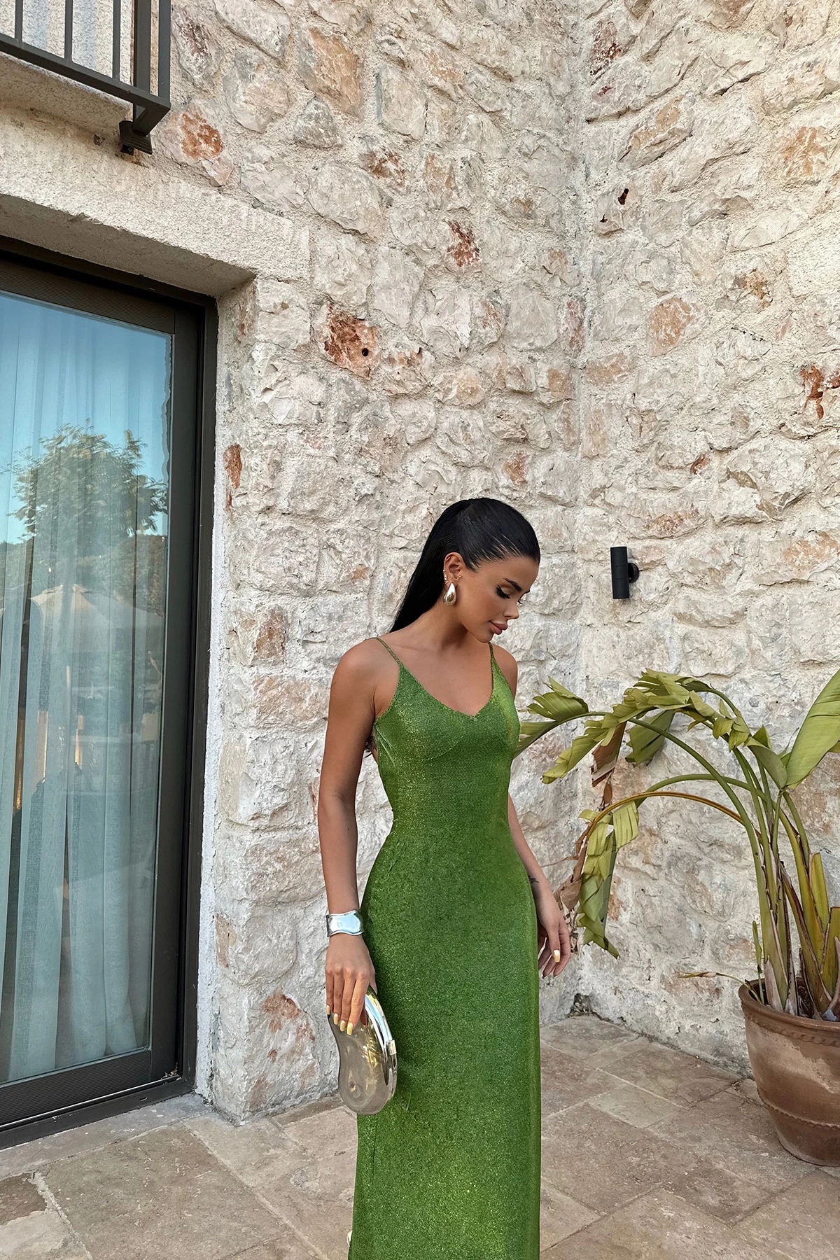 Picture of Green Strappy Glittery Long Dress
