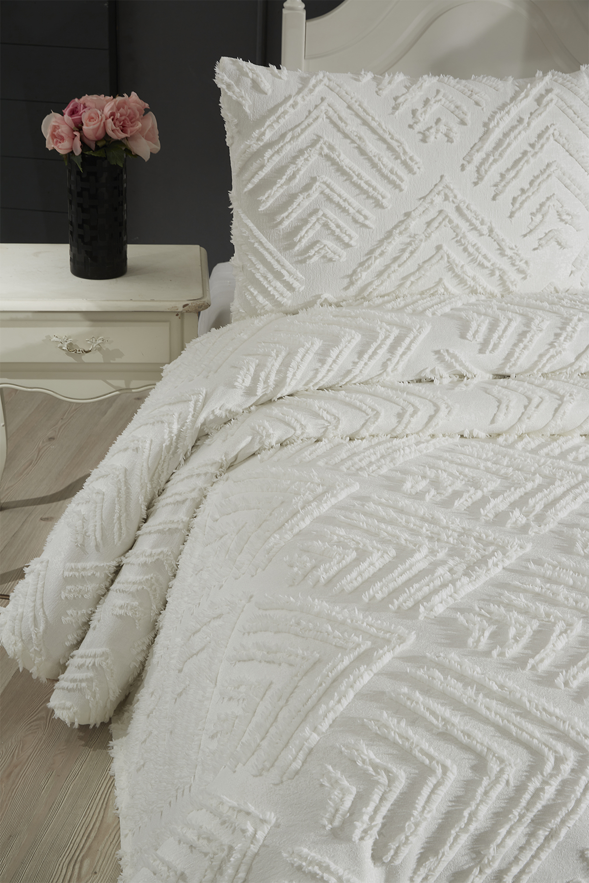 Picture of Çeyiz Diyarı Pine 2 Parça Tek Kişilik Pike Takımı Krem