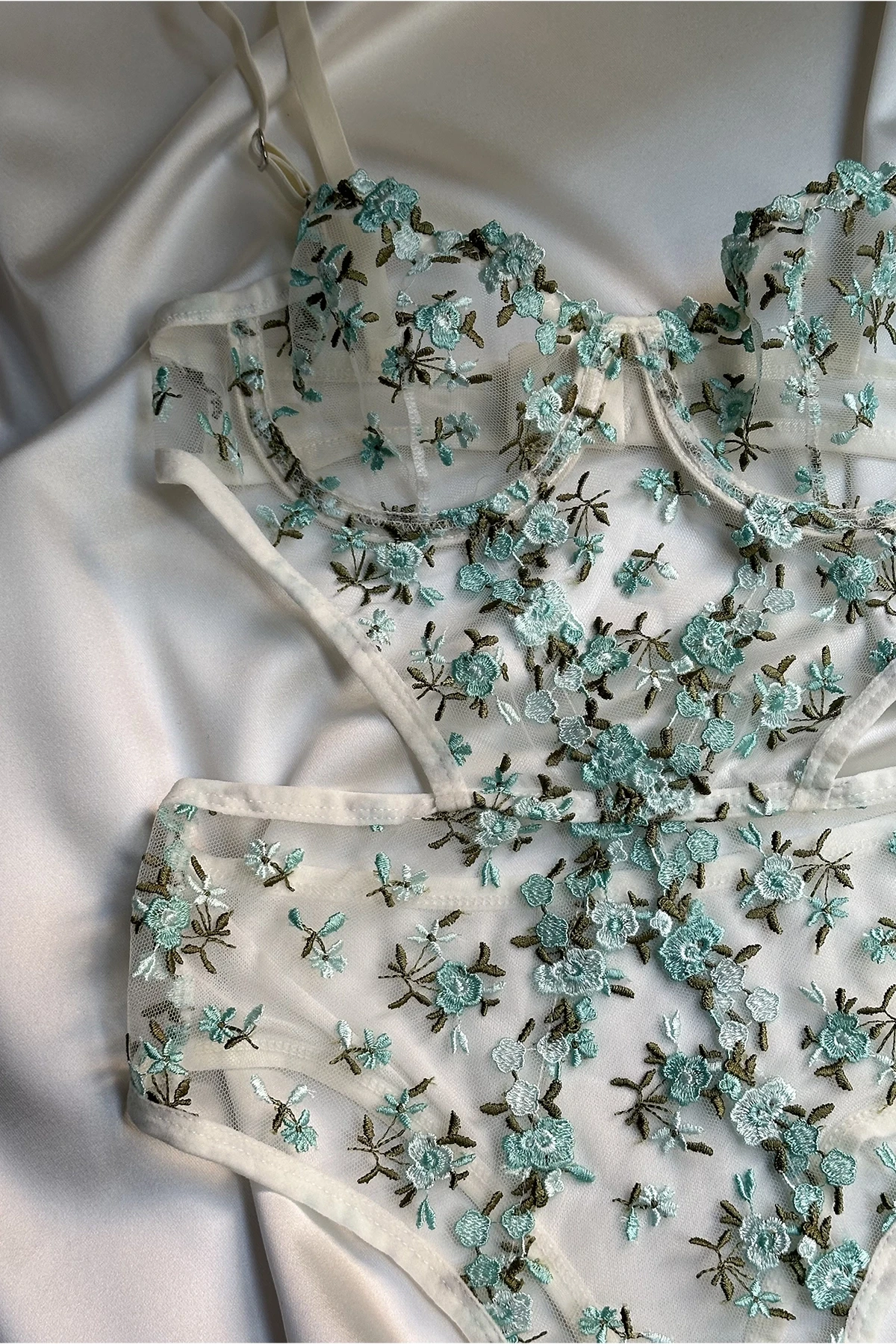 Picture of Blue Floral Detailed Bodysuit