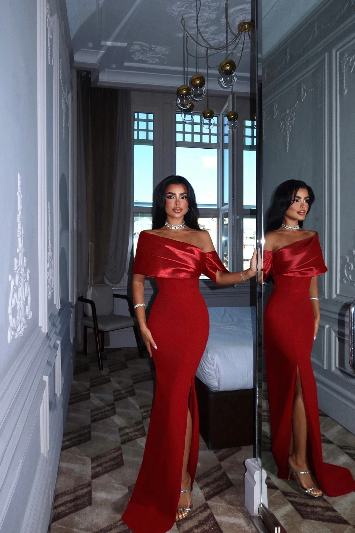 Picture of Red Strapless Long Evening Dress