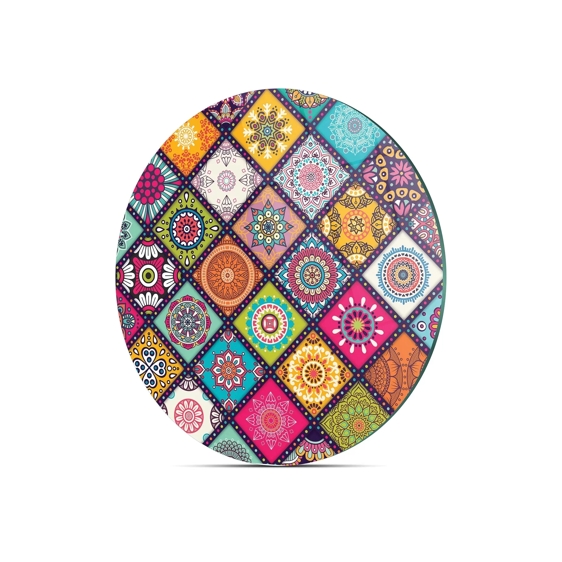 Picture of Decovetro Cam Kesme Tahtası ve Sunumluk Yuvarlak Renkli Mandala Desenli 30x30 Cm