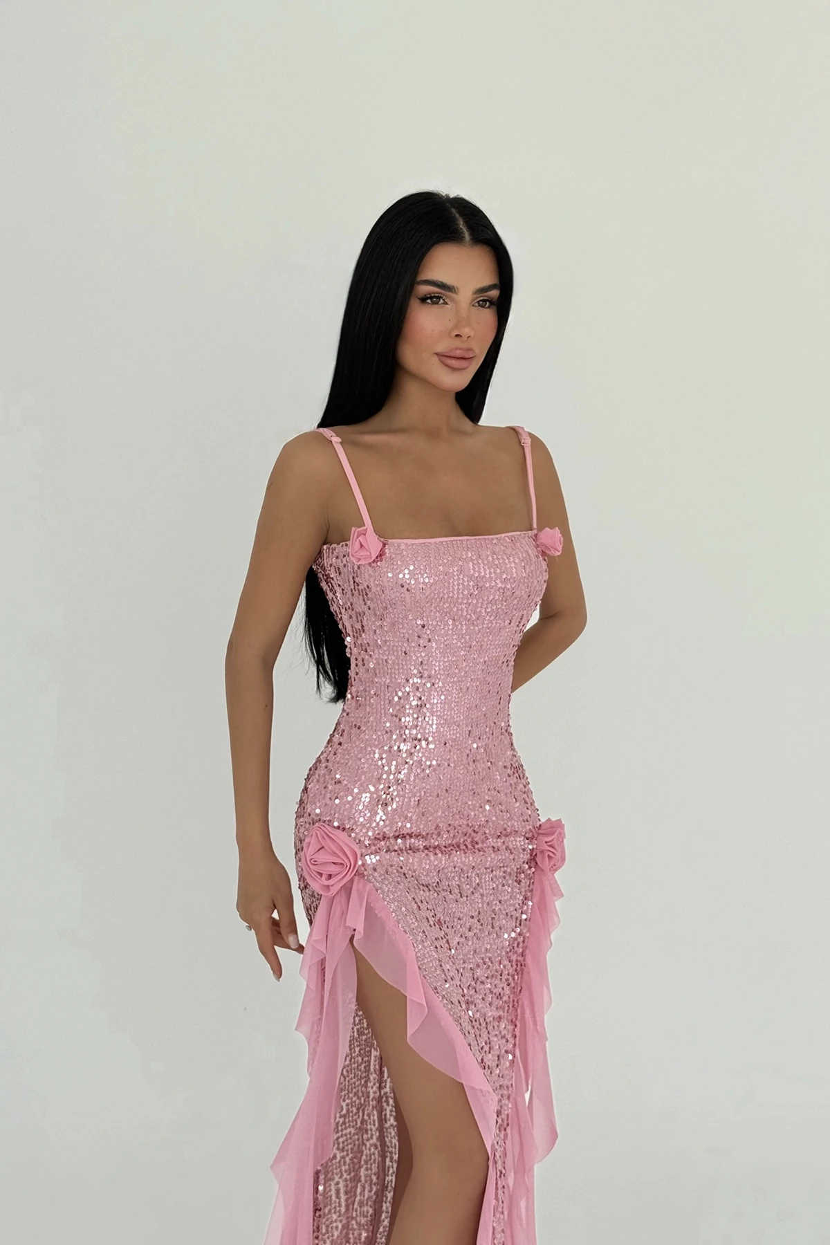 Picture of Pink Paxton Sequined Long Slit Dress