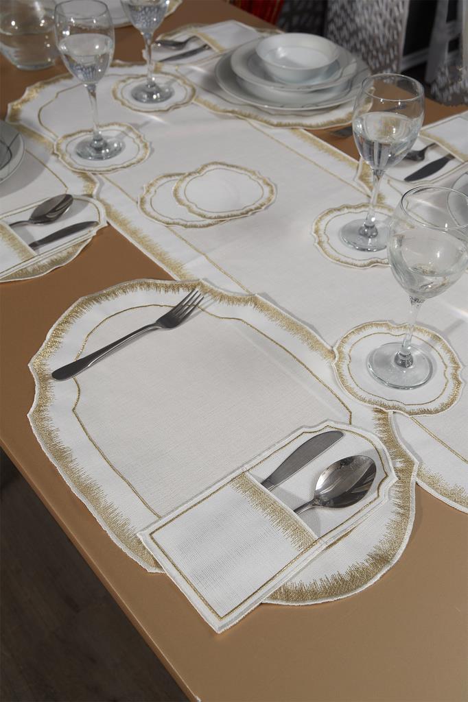 Picture of Aslı Keten Nakışlı Amerikan Servis Takımı 19 Parça Gold