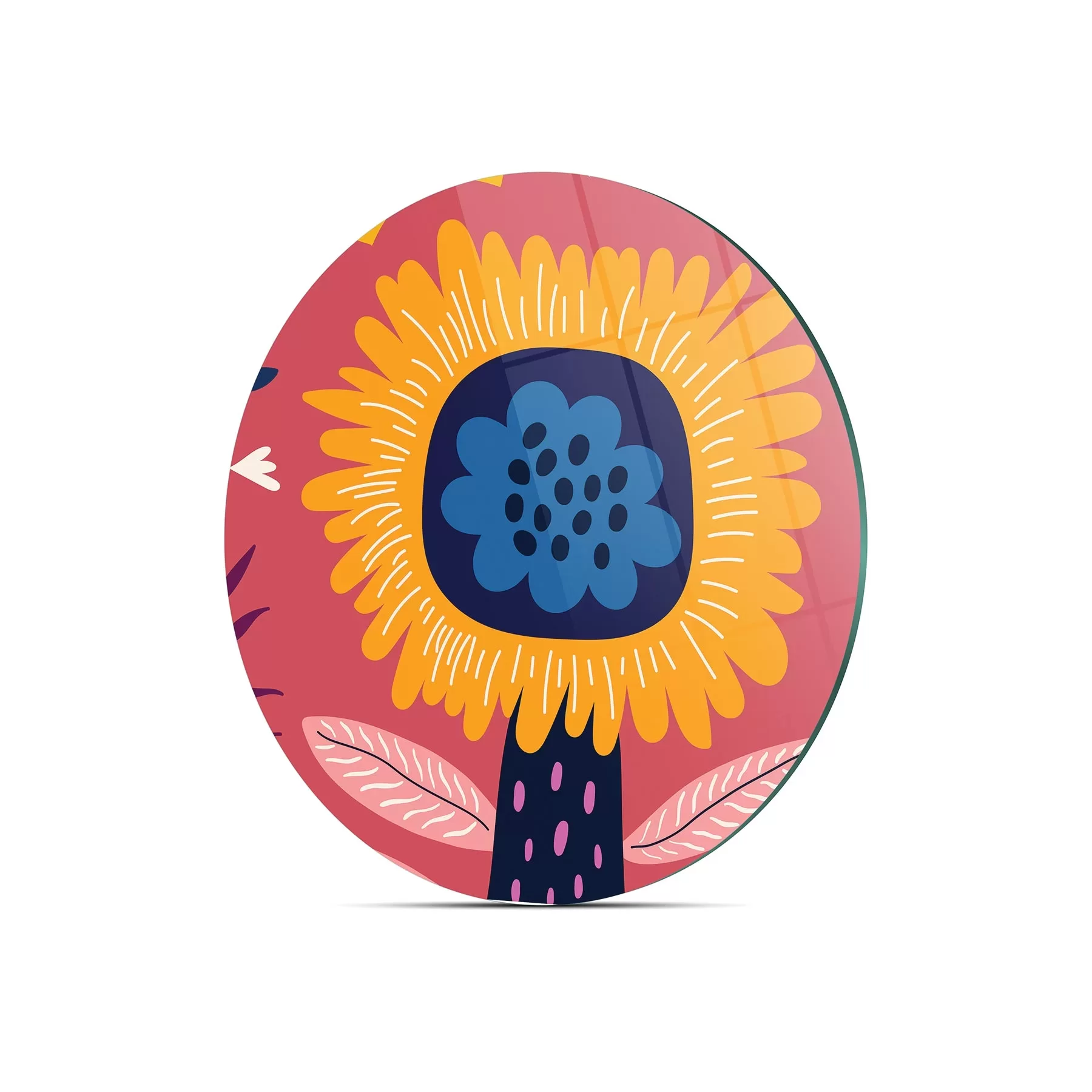 Picture of Decovetro Cam Kesme Tahtası ve Sunumluk Yuvarlak Somon Çiçek Desenli 30x30 Cm